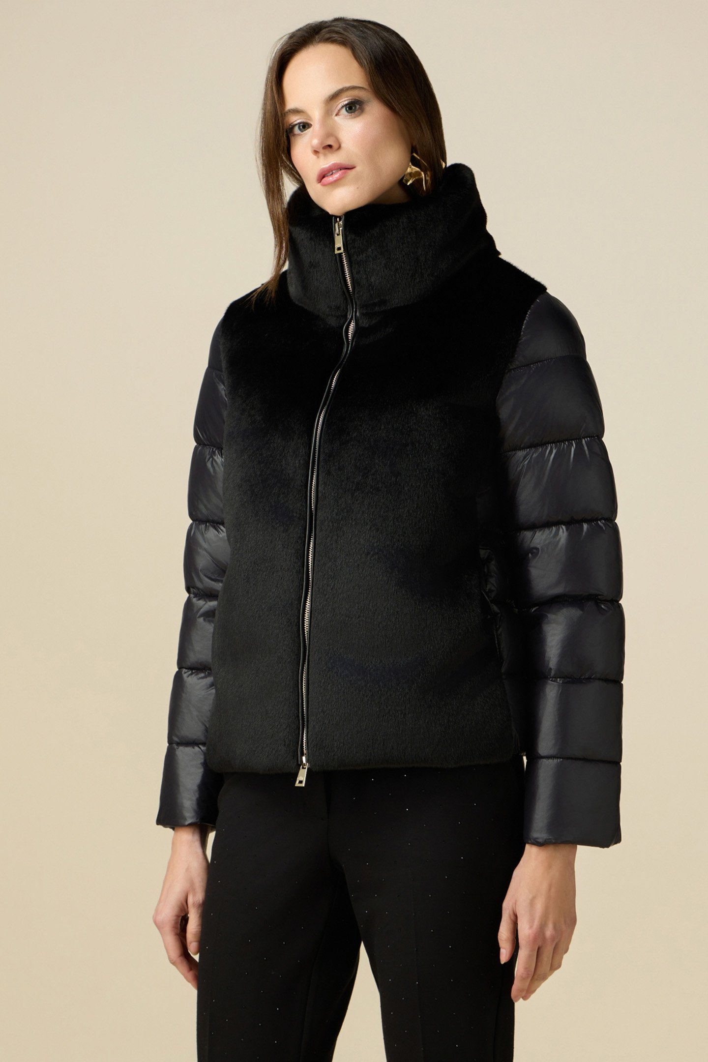 DOWN JACKET WITH TEDDY INSERT BLACK 1