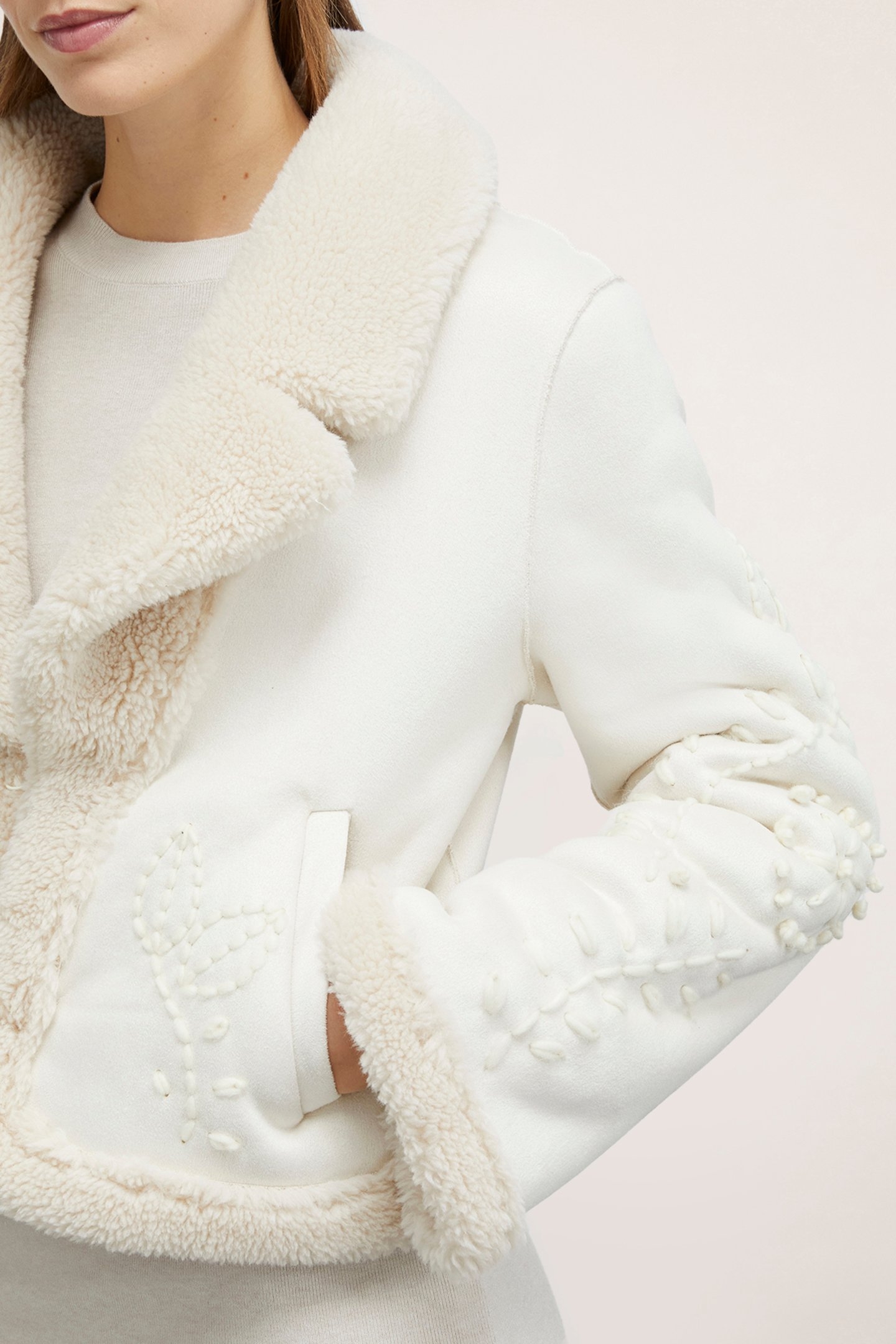 SHEEPSKIN COAT-EFFECT EMBROIDERED JACKET WHITE 5