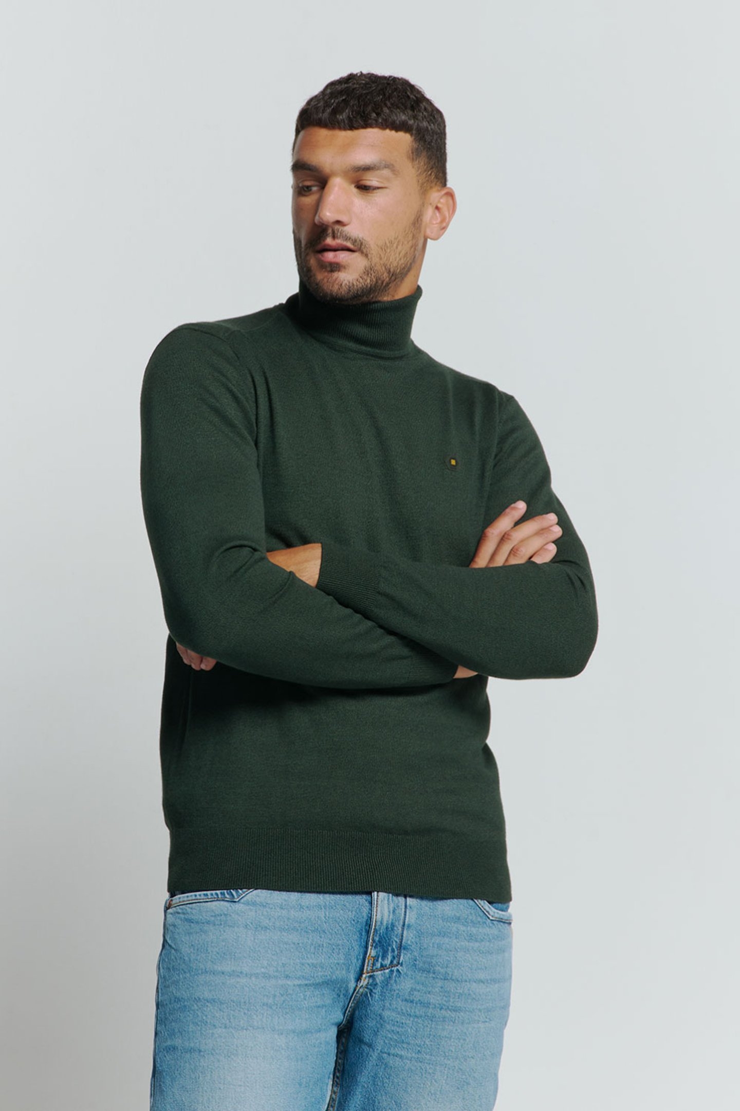 PULLOVER ROLLNECK 2 COLOURED MELANGE DARK GREEN 1