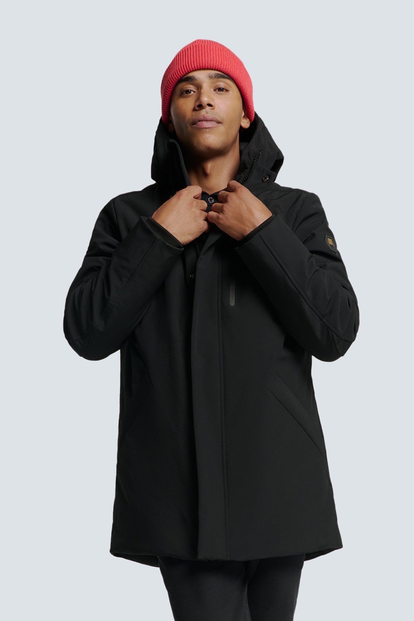 JACKET MEDIUM LONG FIT HOODED SOFTSHELL STRETCH BLACK 1