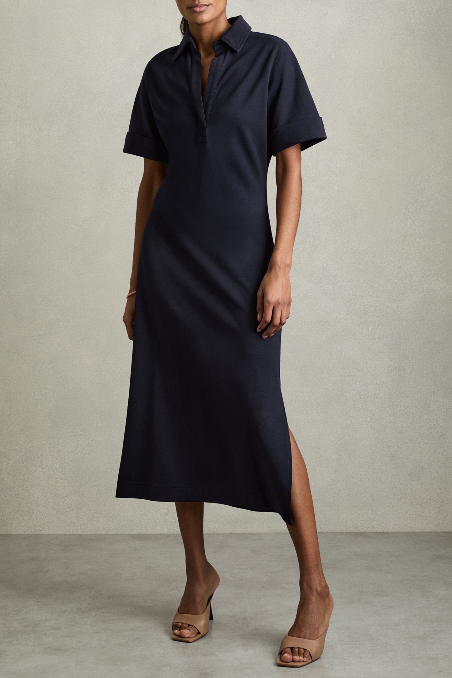 JERSEY COLLARED BODYCON DRESS NAVY 1