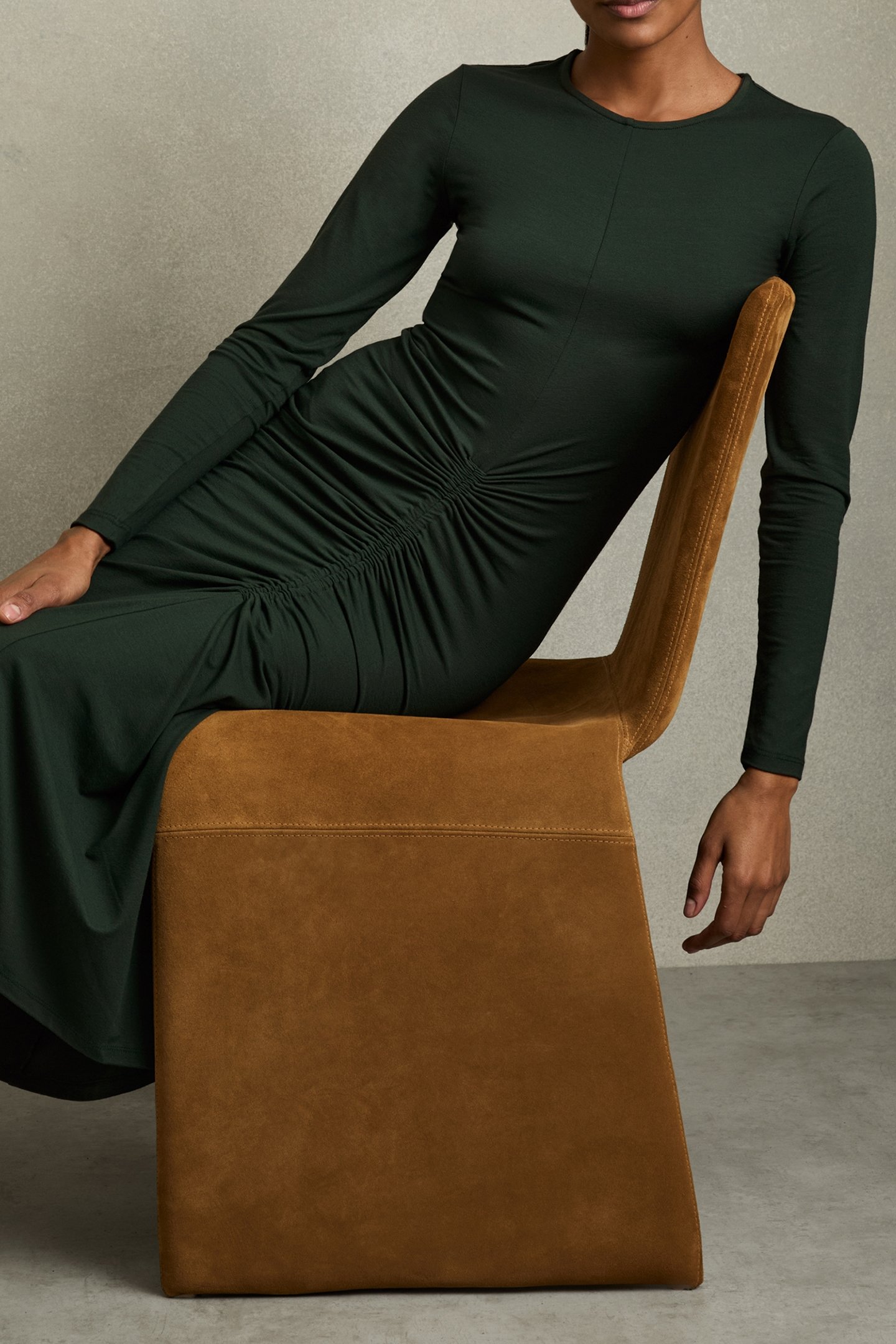 PLAIN RUCHED JERSEY DRESS GREEN 4