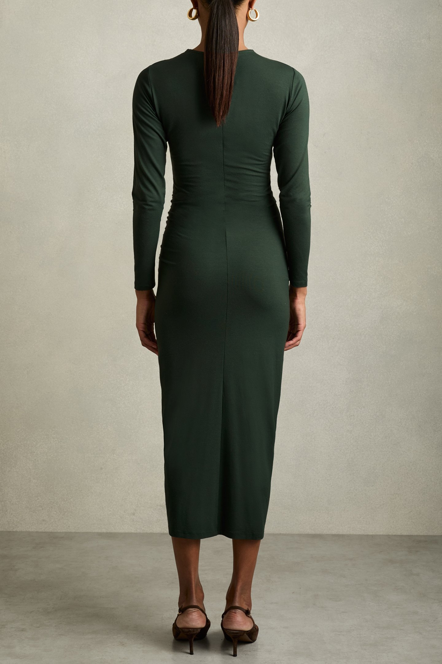 PLAIN RUCHED JERSEY DRESS GREEN 2