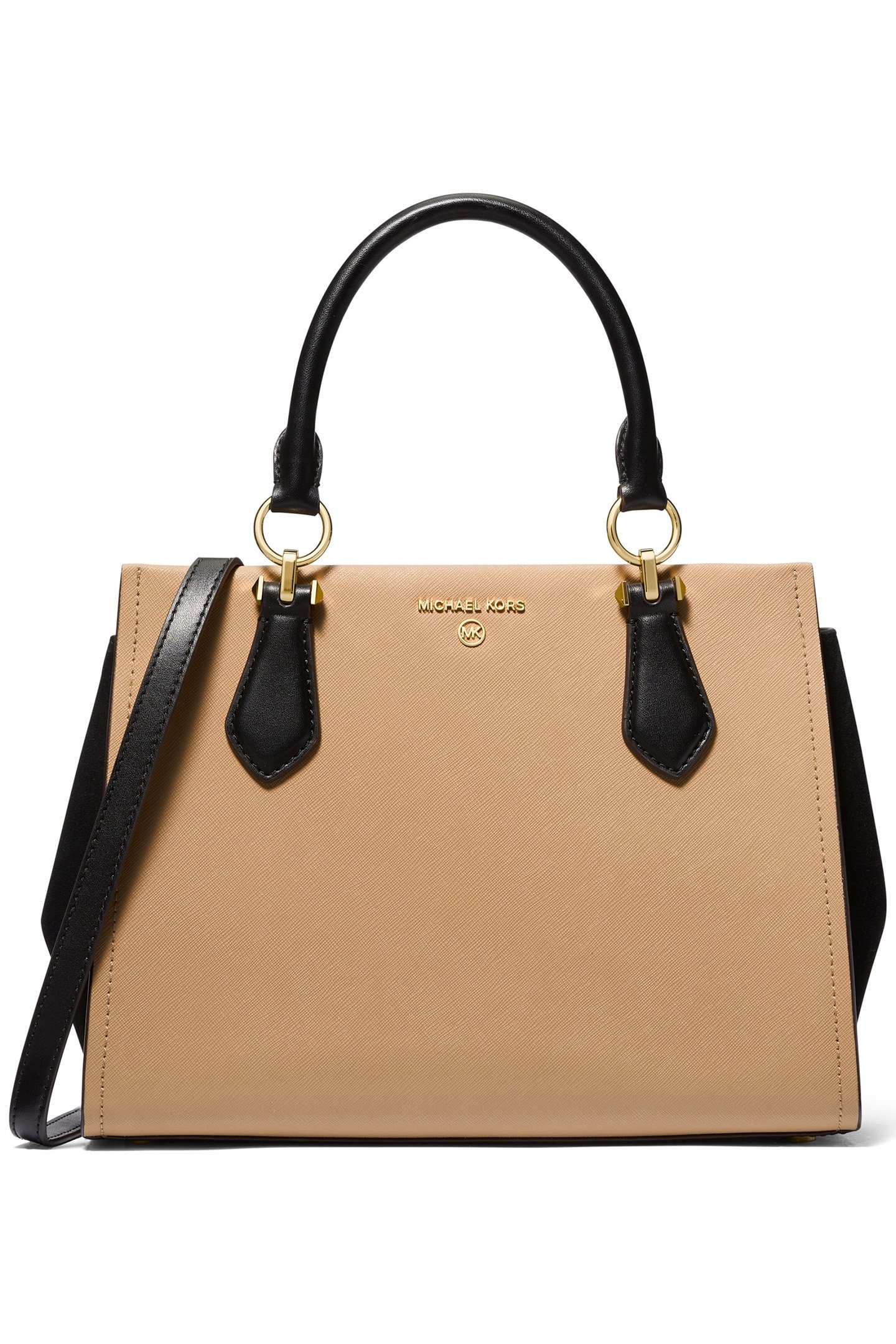 MEDIUM LEATHER SATCHEL BAG IN BLACK AND CAMEL 1