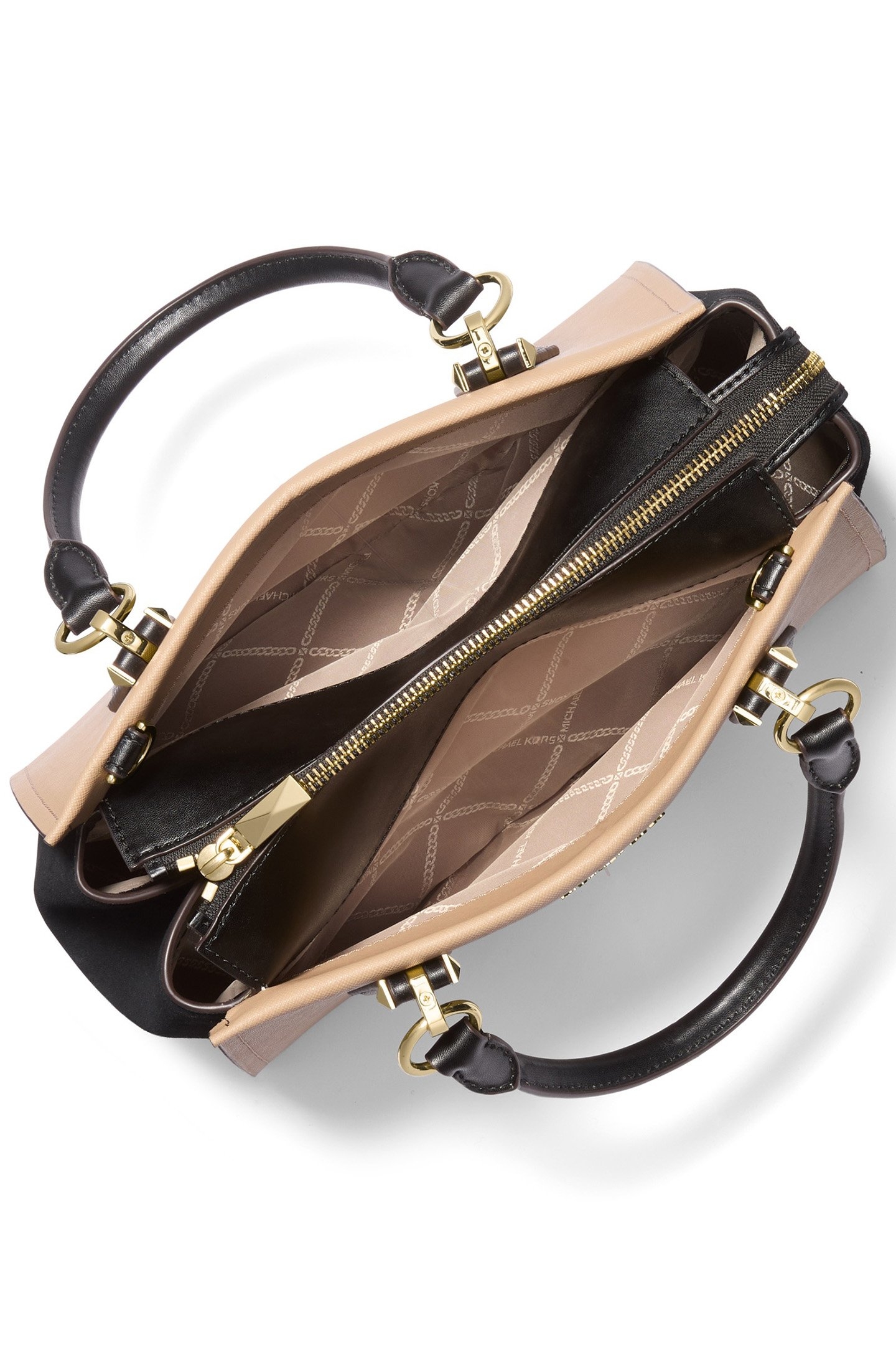 MEDIUM LEATHER SATCHEL BAG IN BLACK AND CAMEL 4