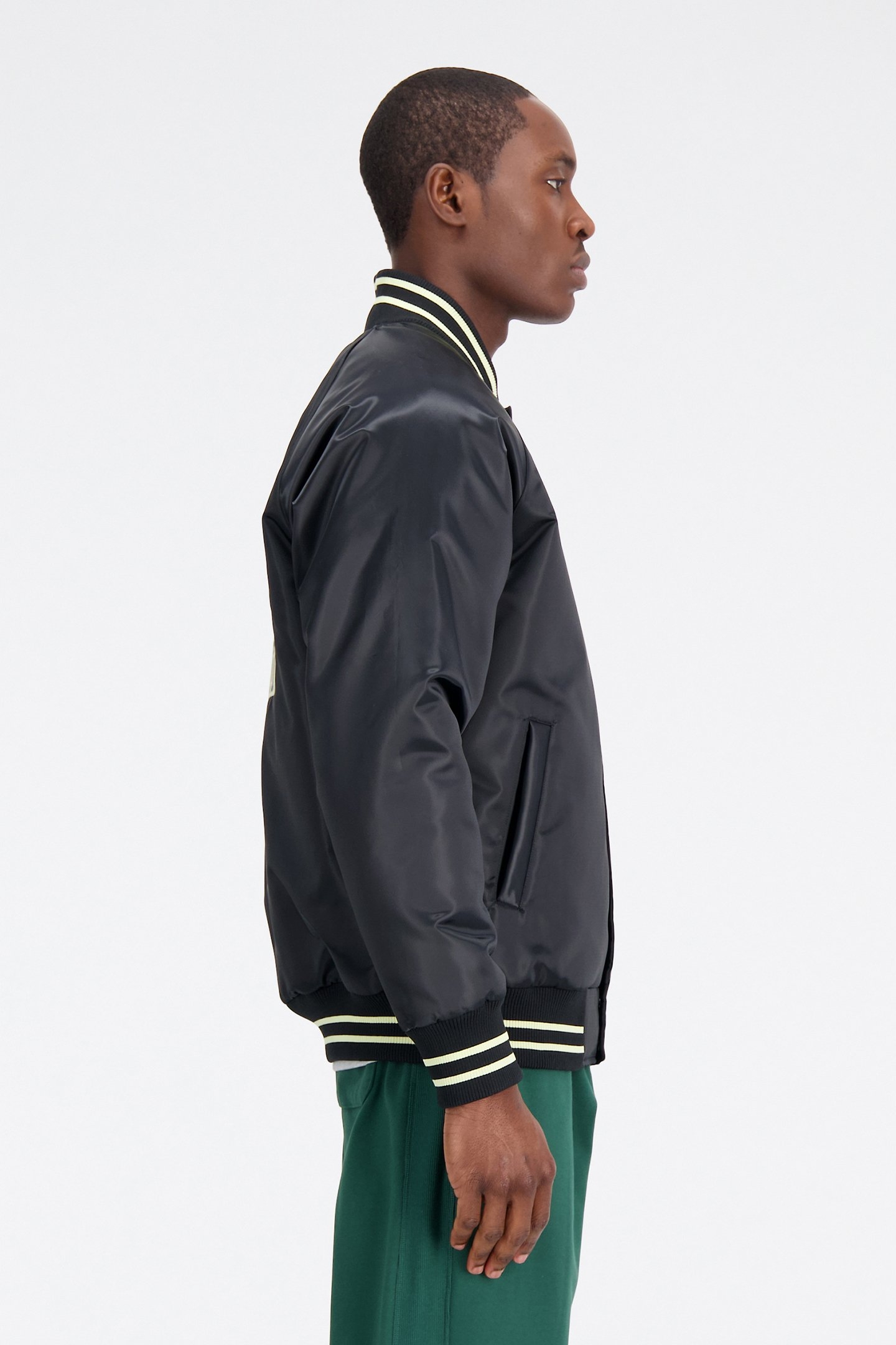 ATHLETICS VARSITY SATIN BOMBER BLACK 4