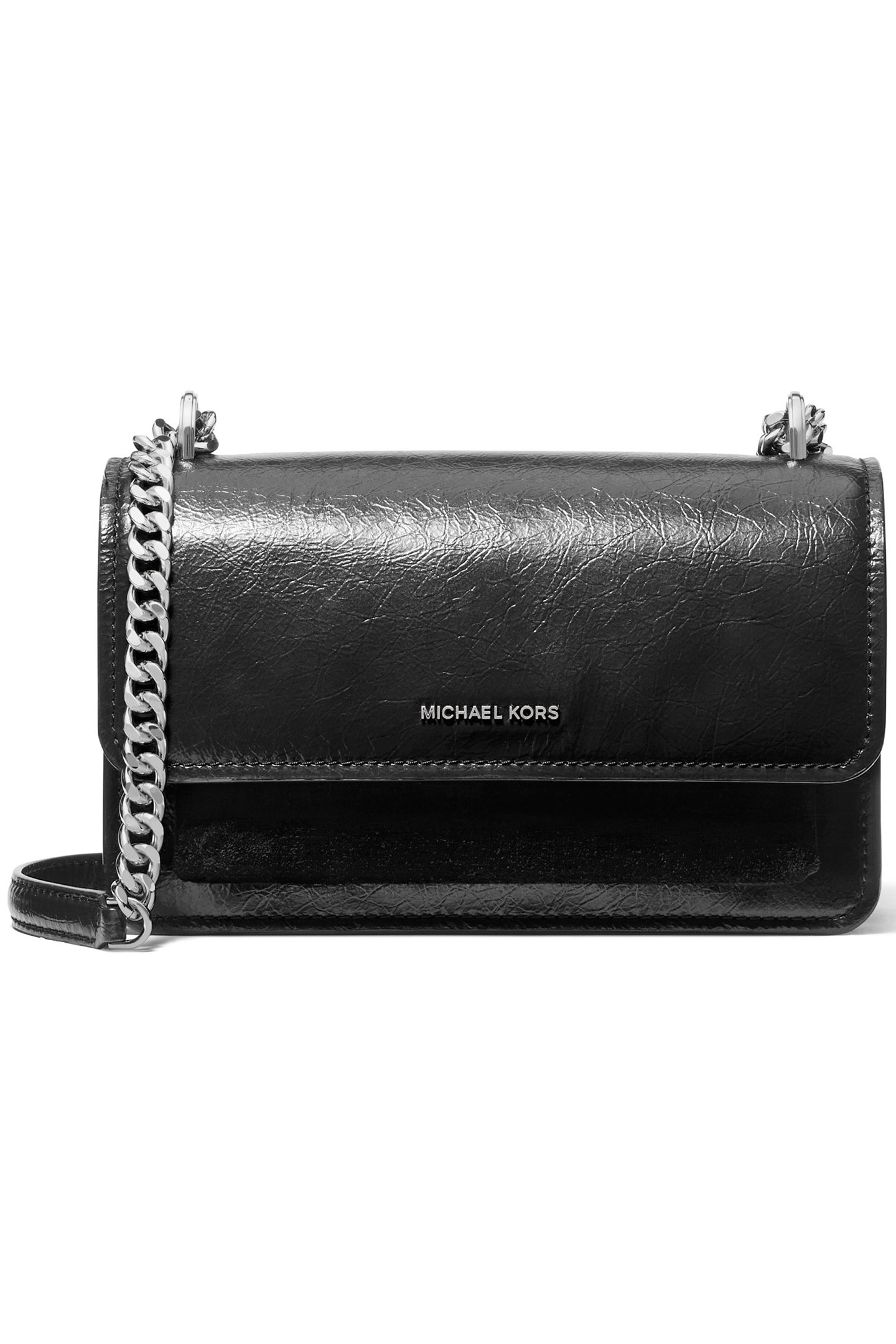 LEATHER SHOULDER BAG WITH CHAIN IN BLACK 1