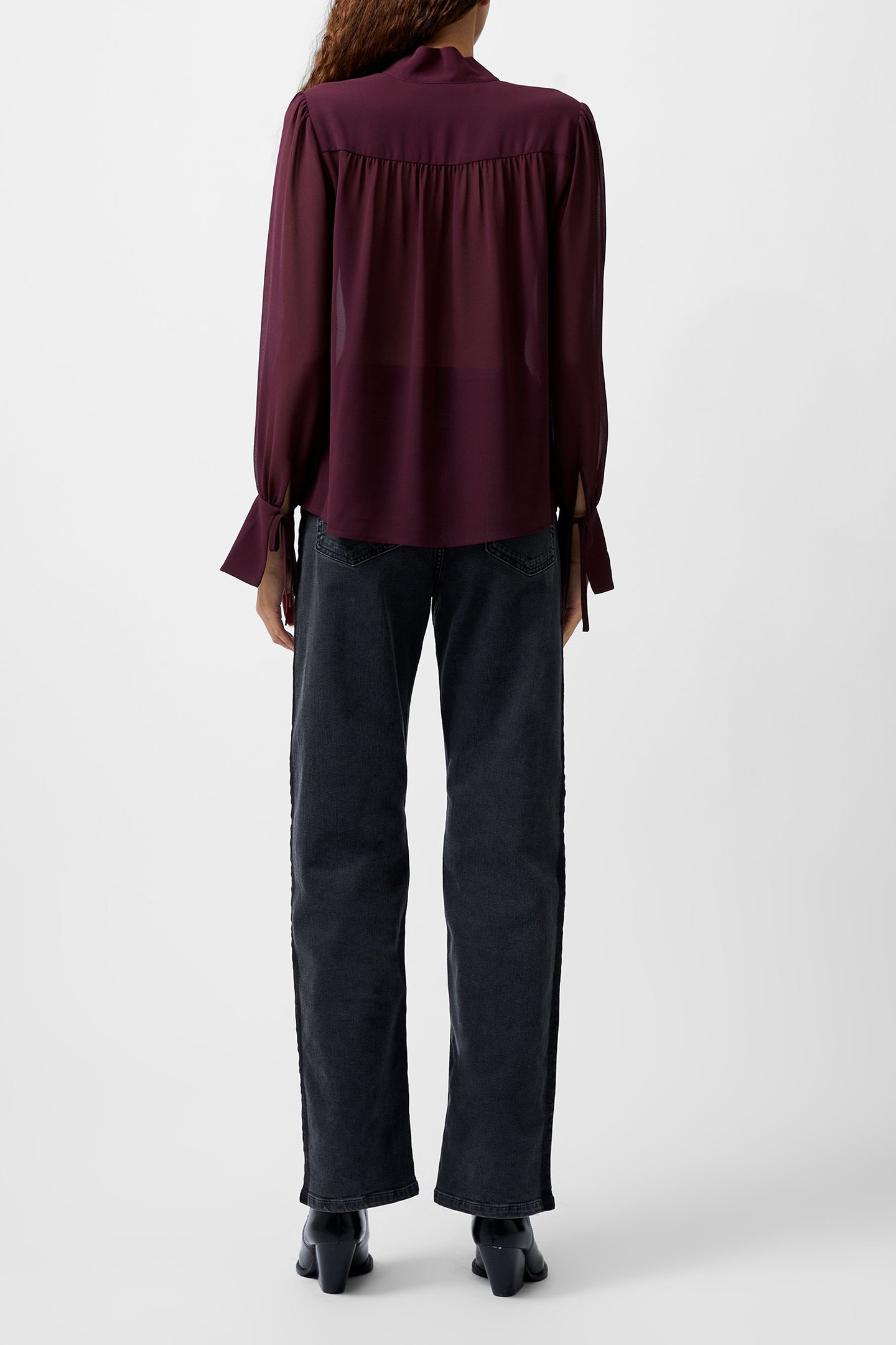GEORGETTE L/S TIE NK BLOUSE BURGUNDY RED 3