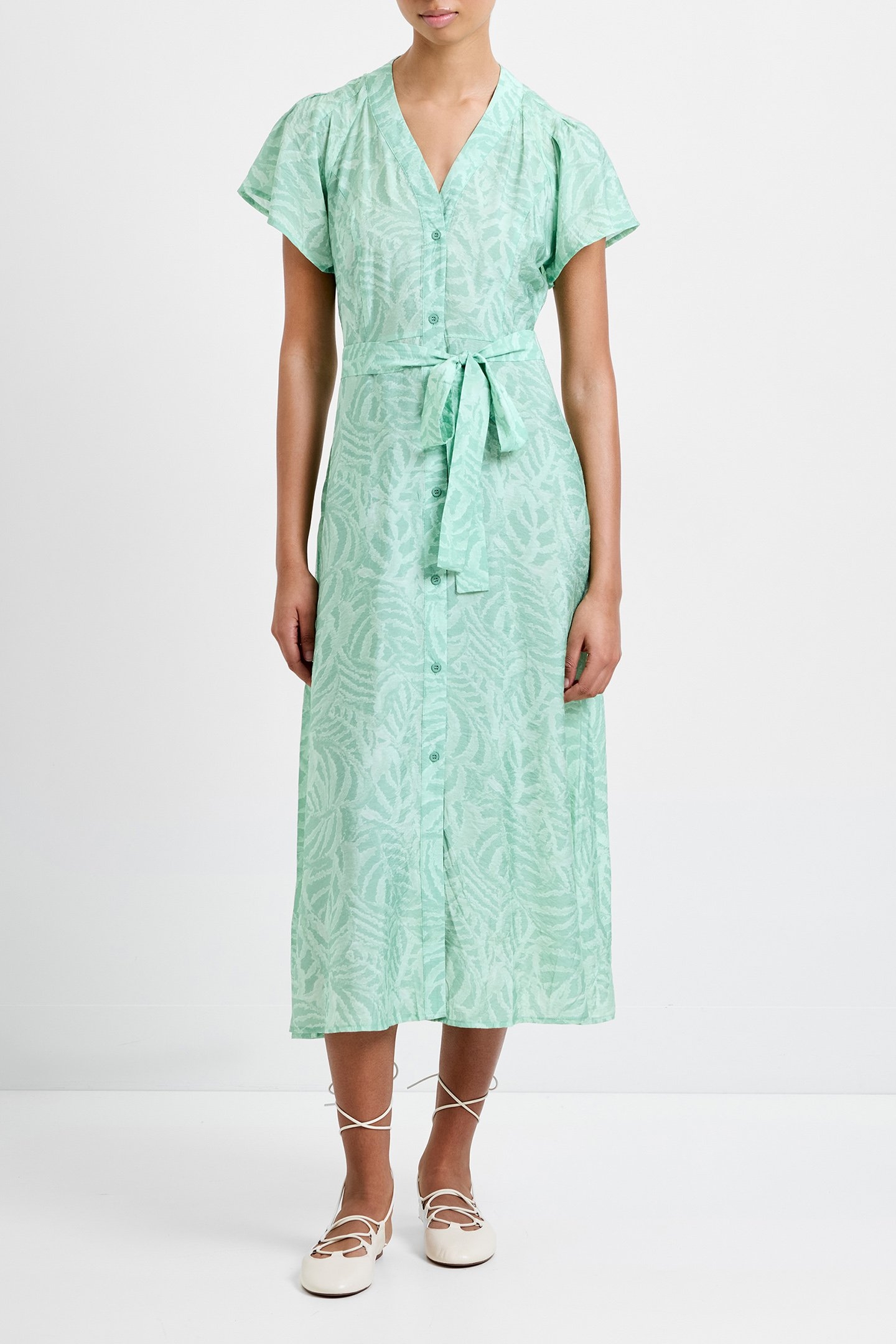 ABSTRACT GREEN PRINTED MIDI DRESS MINTED GREEN 1