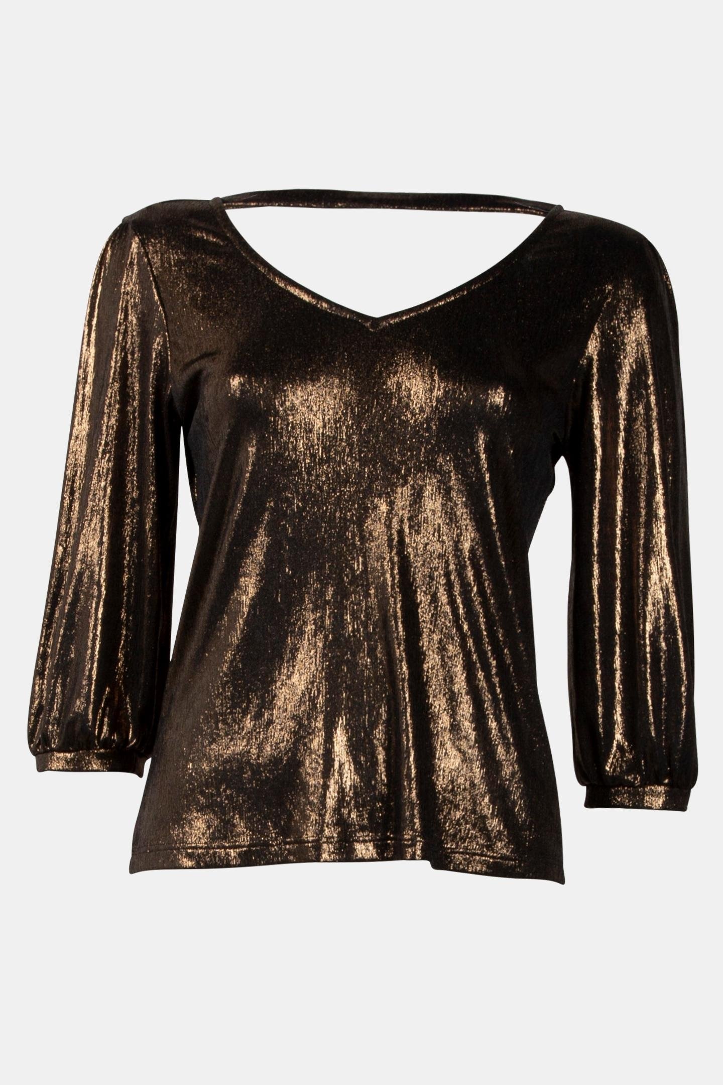 MABEL - CHOCOLATE LAMÉ KNIT T-SHIRT, REVERSIBLE FRONT/BACK 4