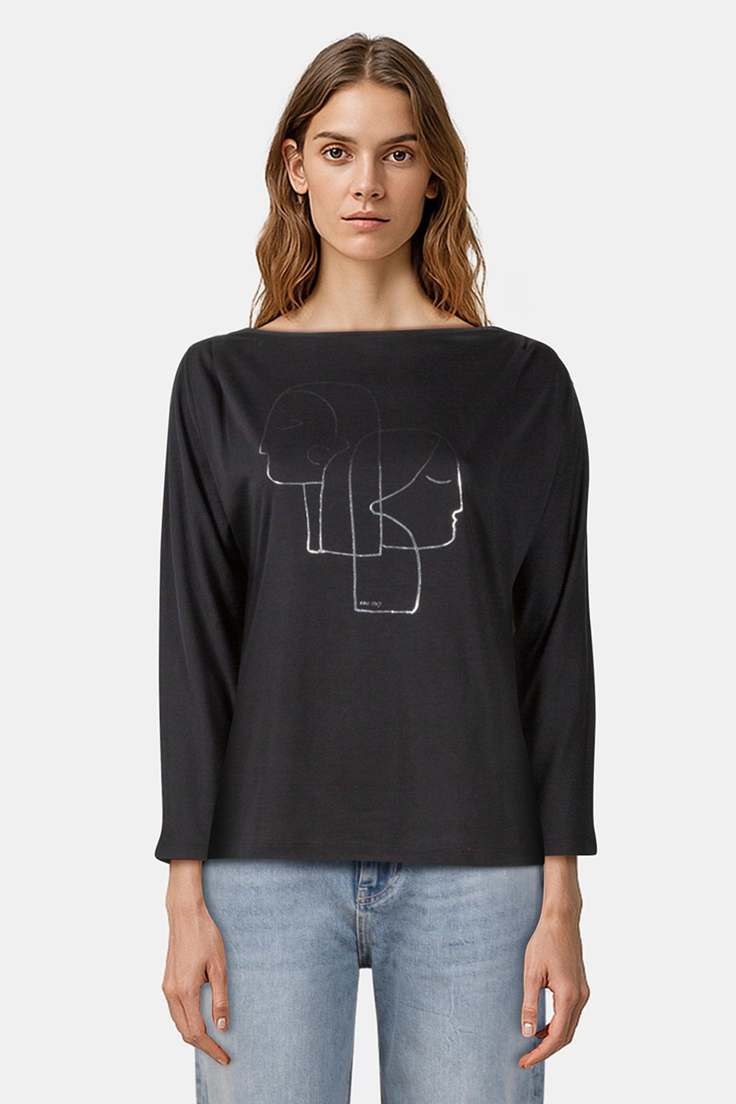 MARNIE - BLACK T-SHIRT WITH SILVER FOIL SCREEN PRINT OF DANC 2