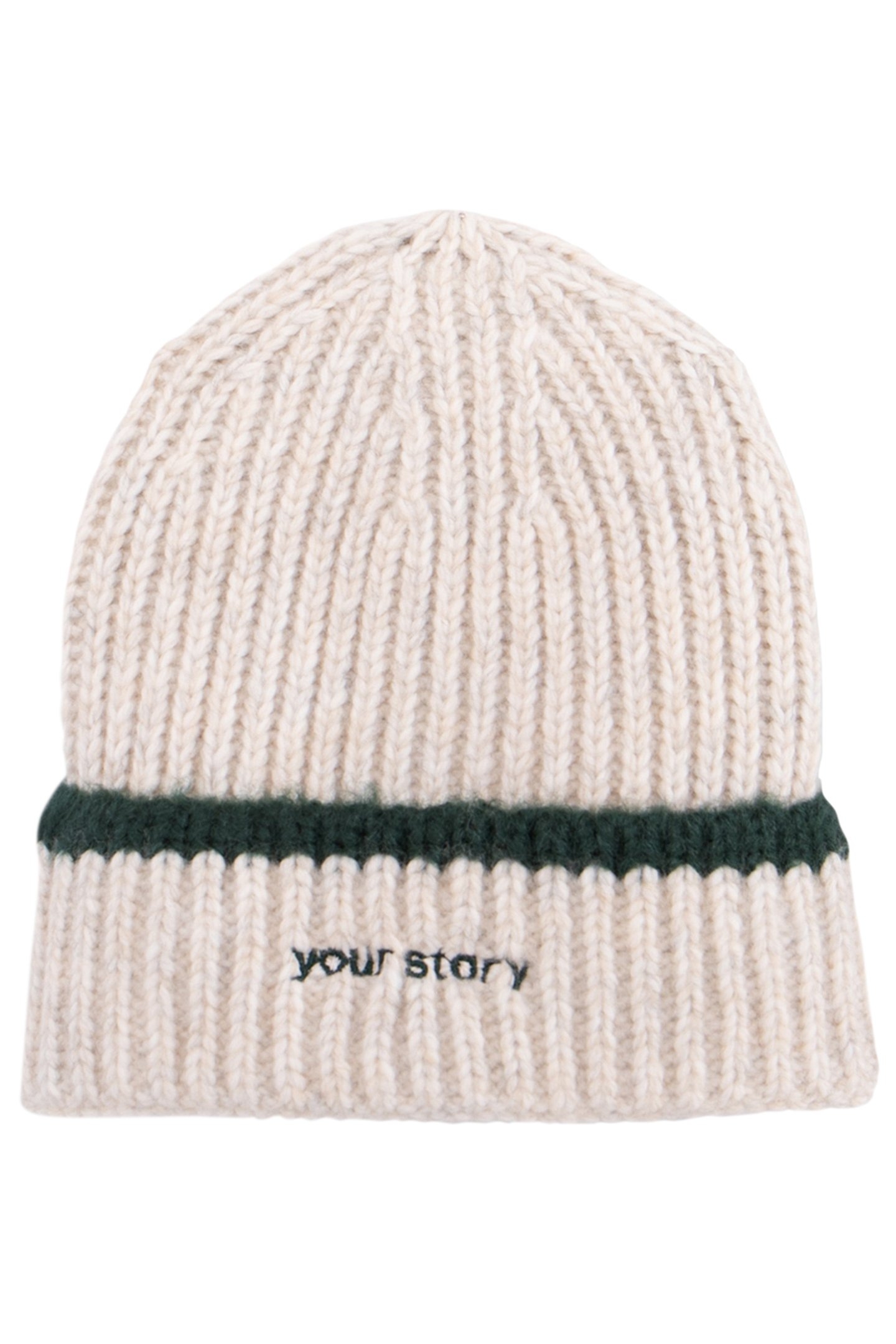 GIRL'S RIBBED KNIT ECRU HAT WITH EMBROIDERED MESSAGE 1