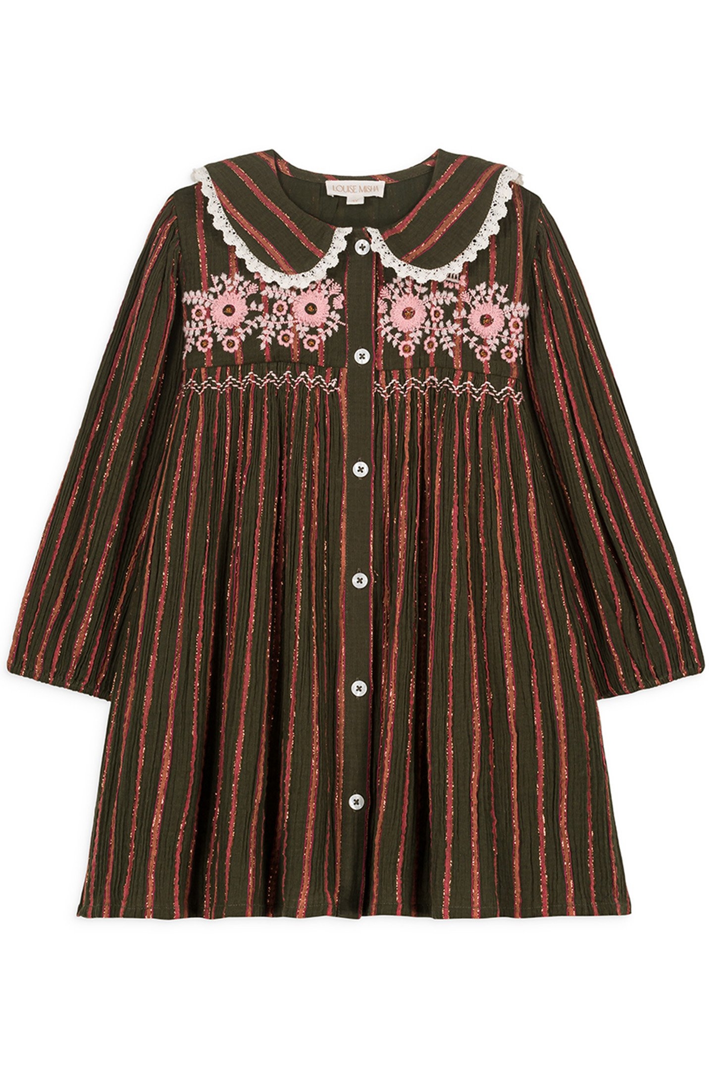 DRESS MARLOTTA KHAKI COPPER STRIPES 1