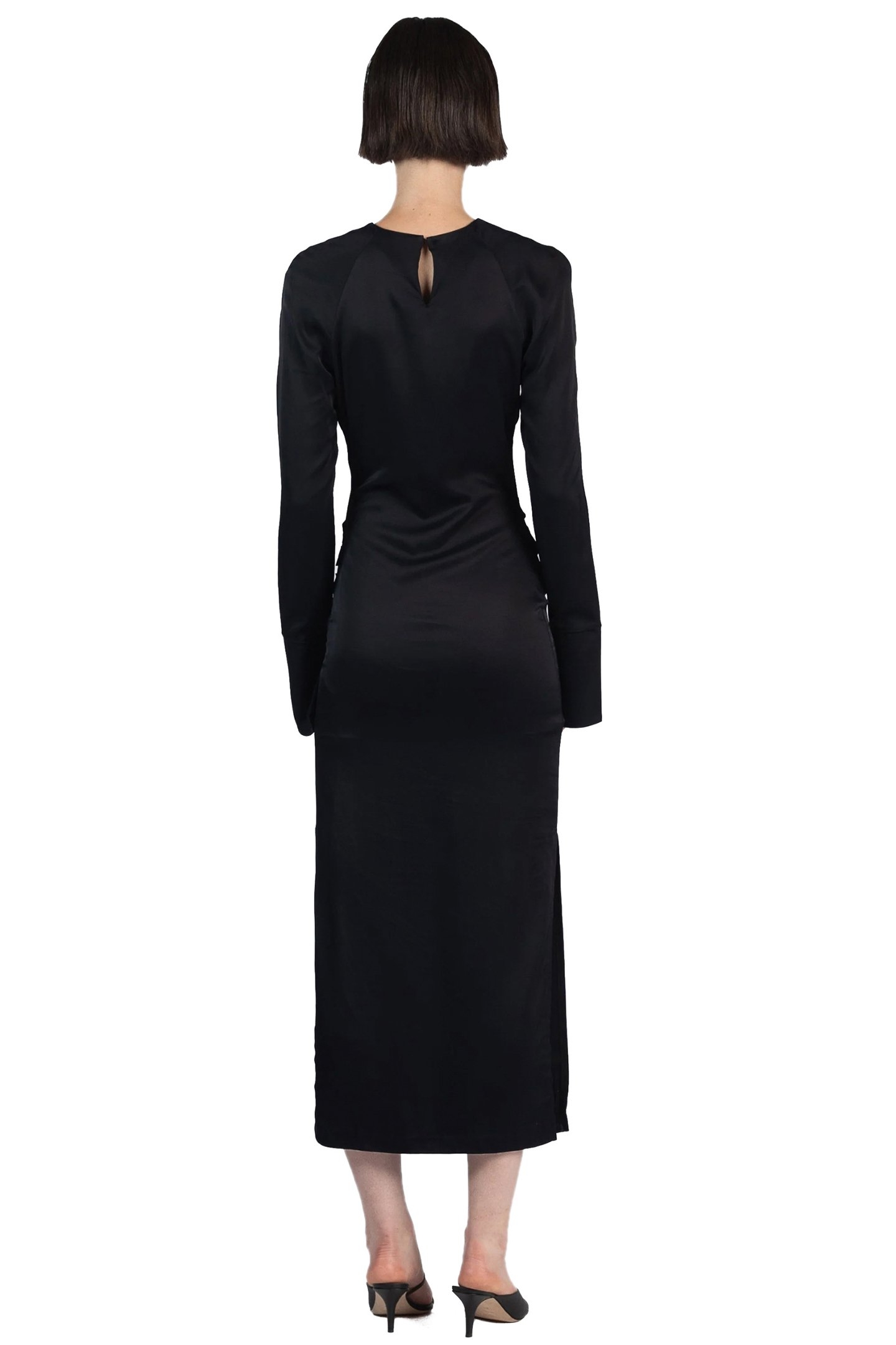 GATHERED LONG SLEEVE DRESS BLACK 2