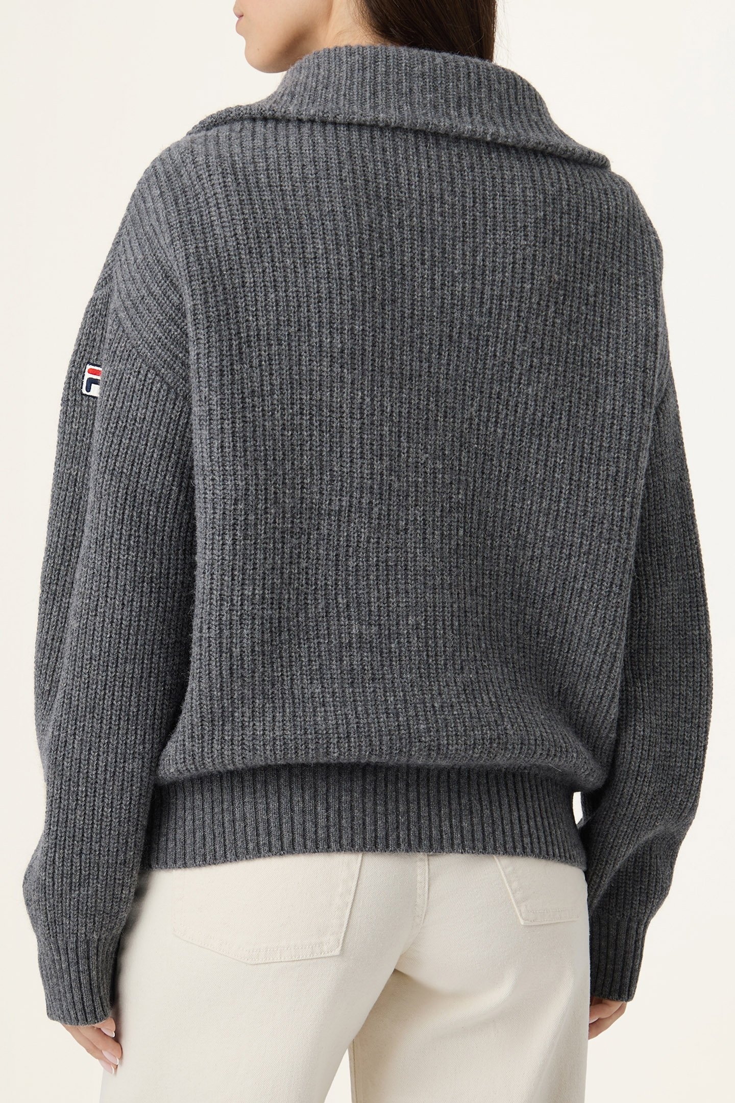 GIOVANNI RELAXED HIGH COLLAR FULL-ZIP KNIT SWEATER GREY MELA 2