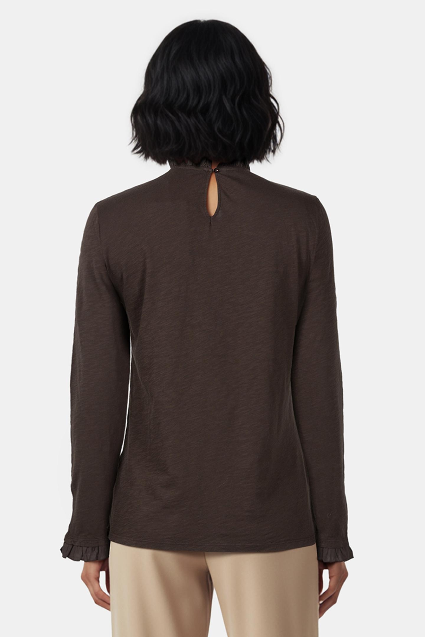ORGANIC SLUB FRILL LONGSLEEVE ESPRESSO 3