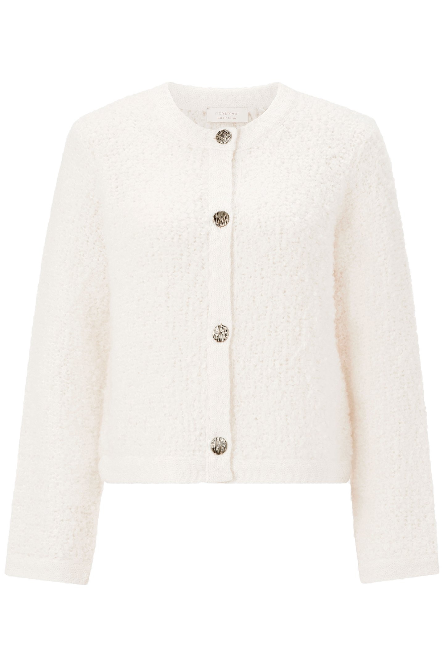 BOUCLÉ CREW NECK CARDIGAN PEARL WHITE 4
