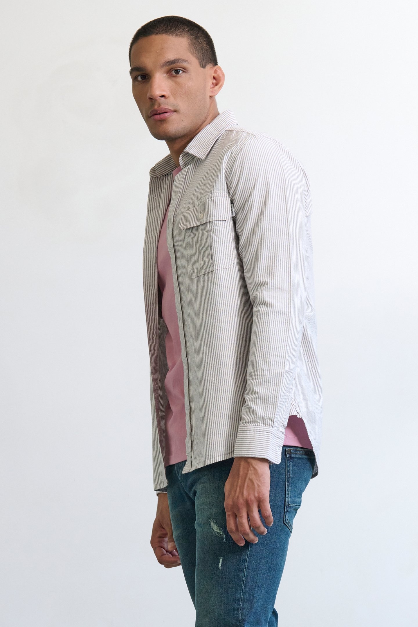 J.C. RAGS RUSTER CASUAL OVERHEMD LANGE MOUW BERRY STRIPE 5