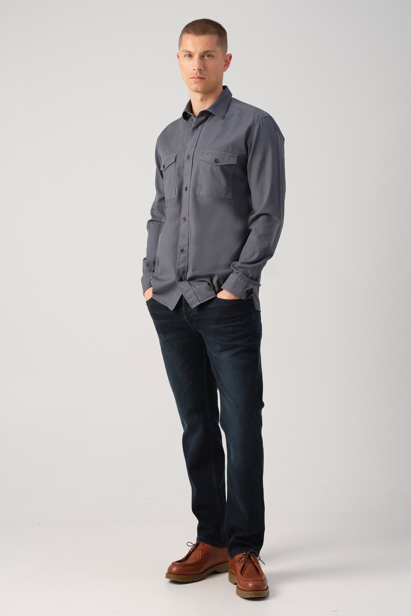 J.C. RAGS RHILEY CASUAL OVERHEMD LANGE MOUW OMBRE BLUE 3