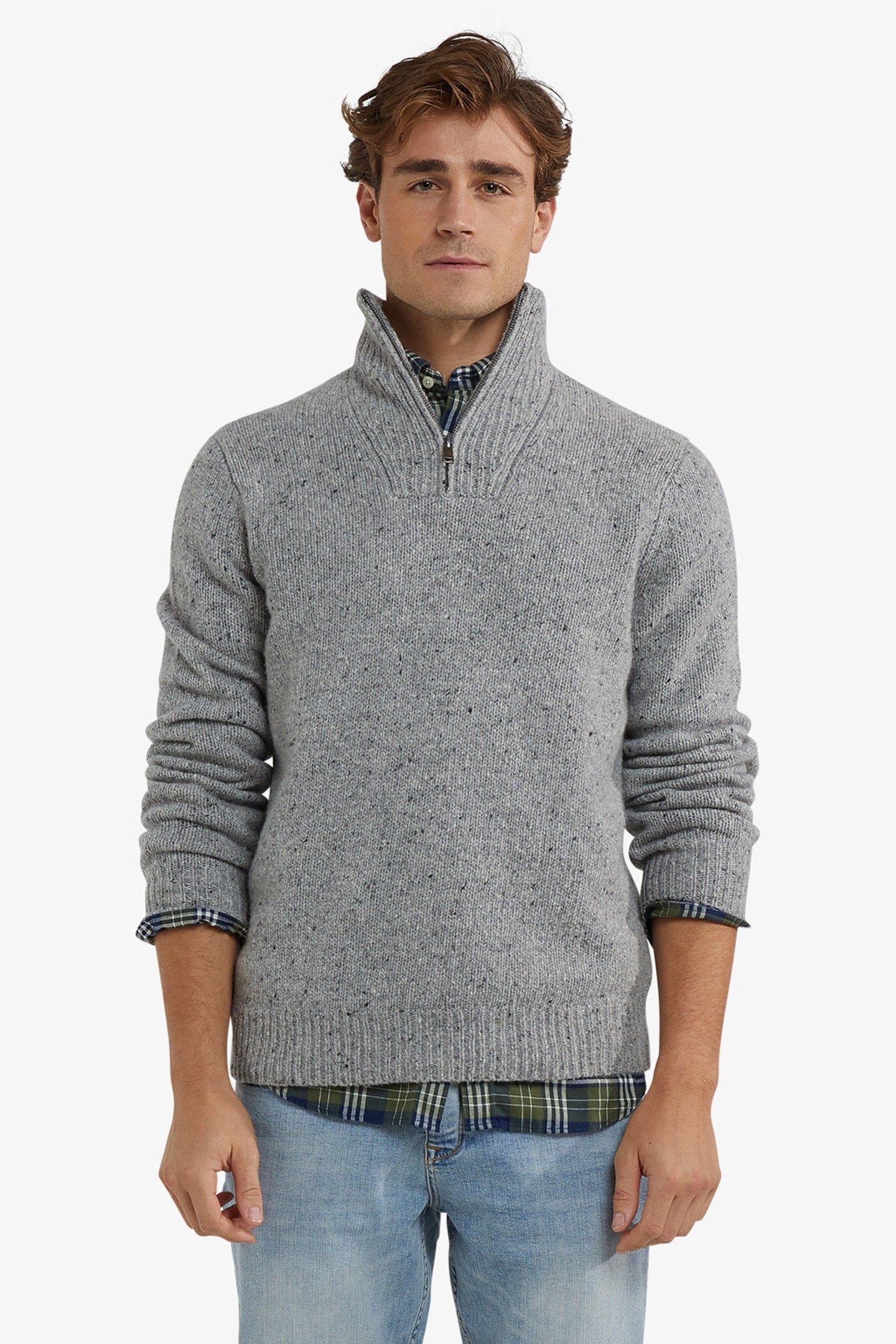 ZIP MOCK FISHERMANS SWEATER MEDIUM GREY MELANGE 1