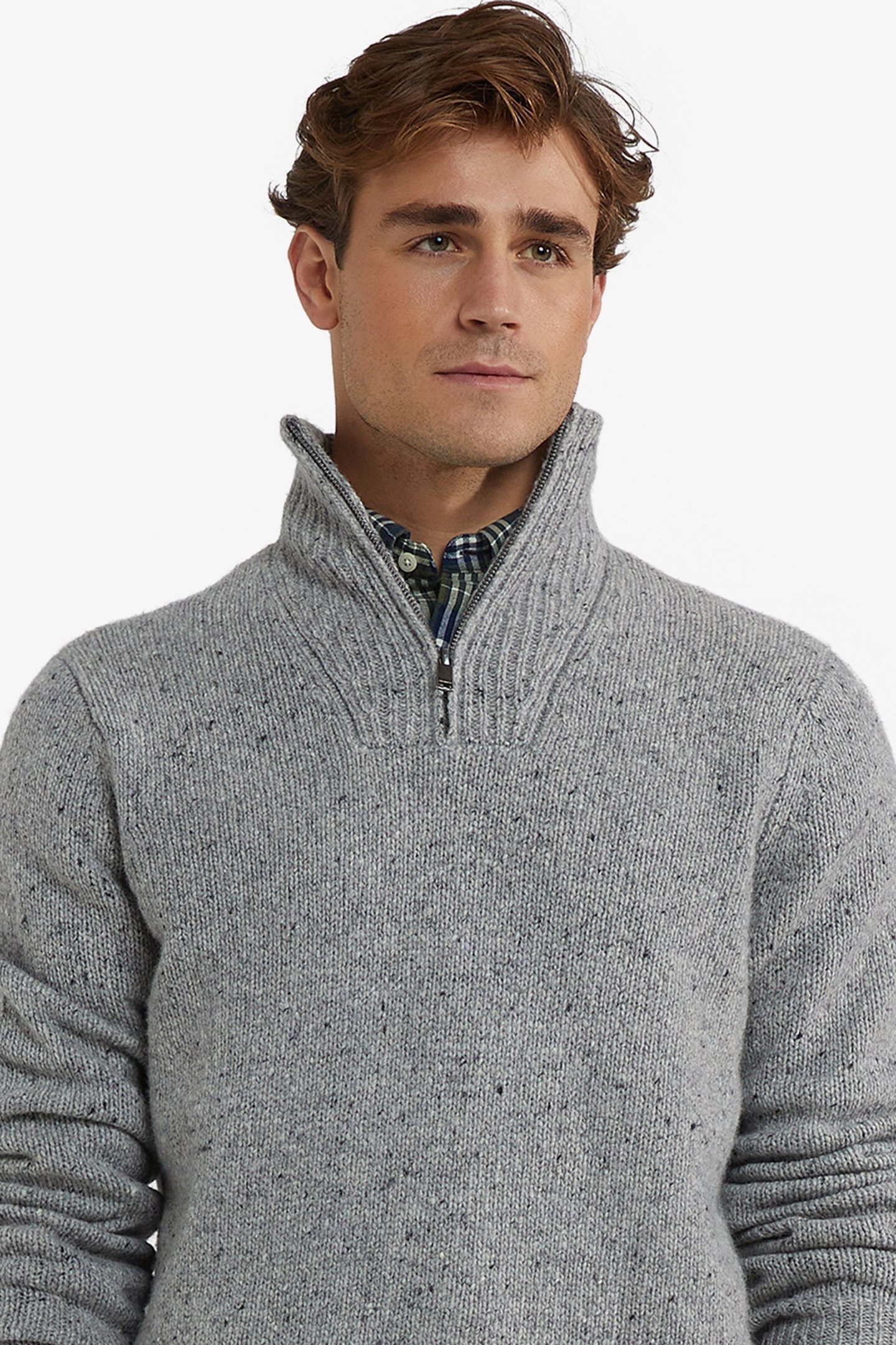 ZIP MOCK FISHERMANS SWEATER MEDIUM GREY MELANGE 5