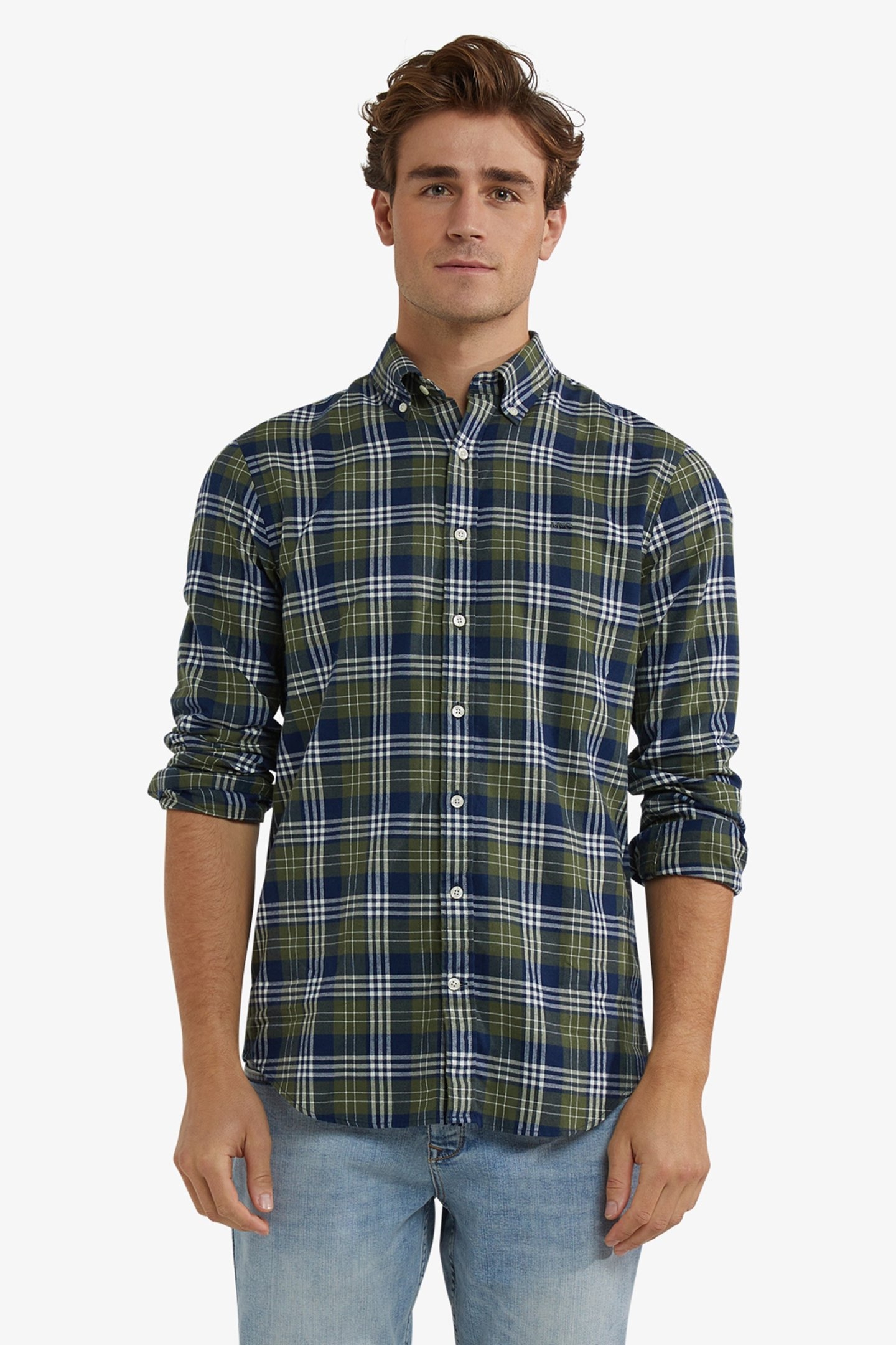 FLANNEL MULTI CHECK SHIRT MOSS GREEN 1