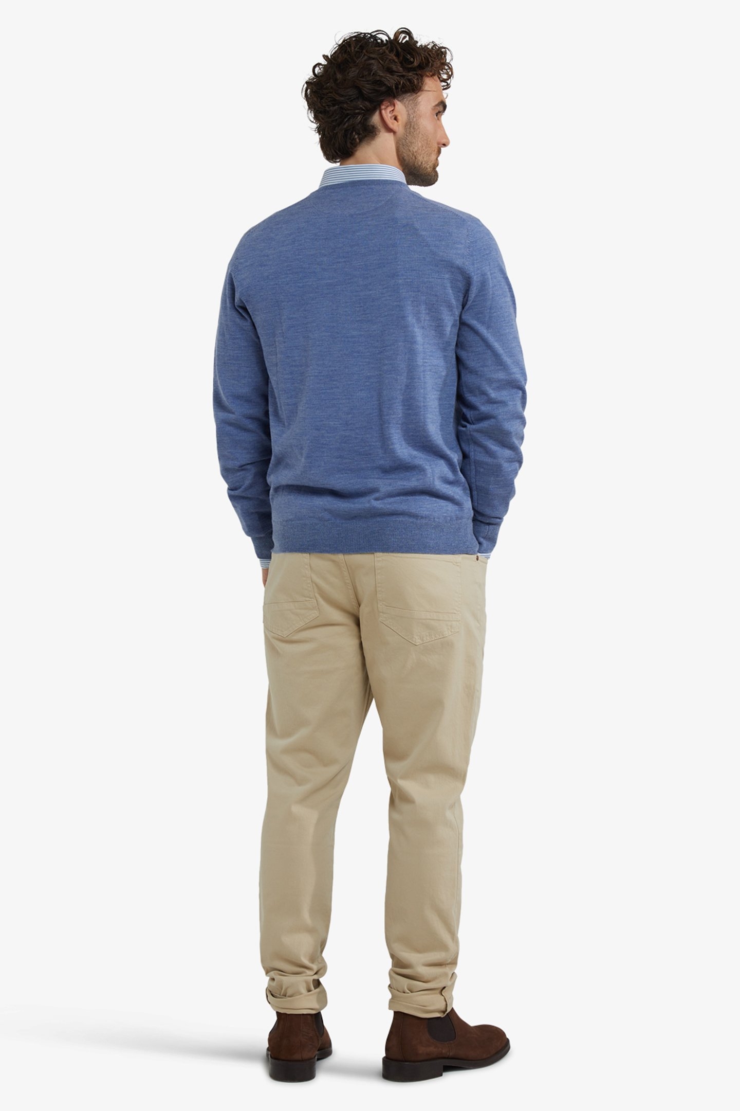 FINE MERINO V-NECK SWEATER VINTAGE BLUE 3