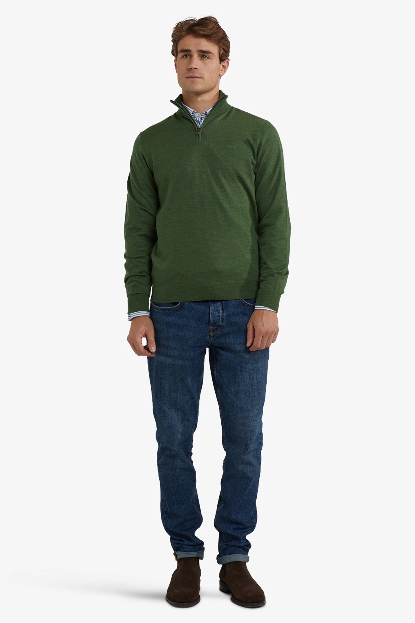 FINE MERINO ZIP MOCK SWEATER MOSS GREEN 2