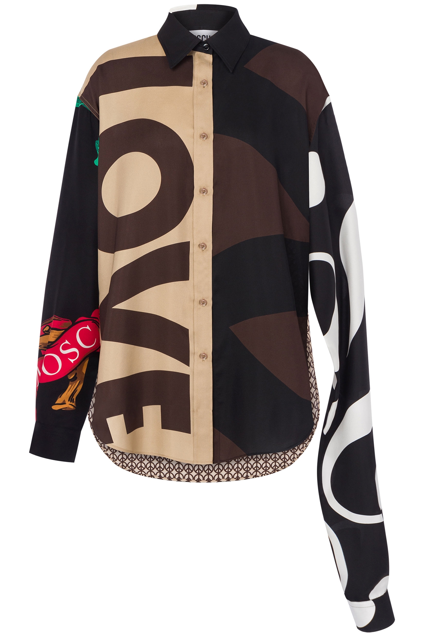 PATCHWORK SILK TWILL SHIRT BROWN 3