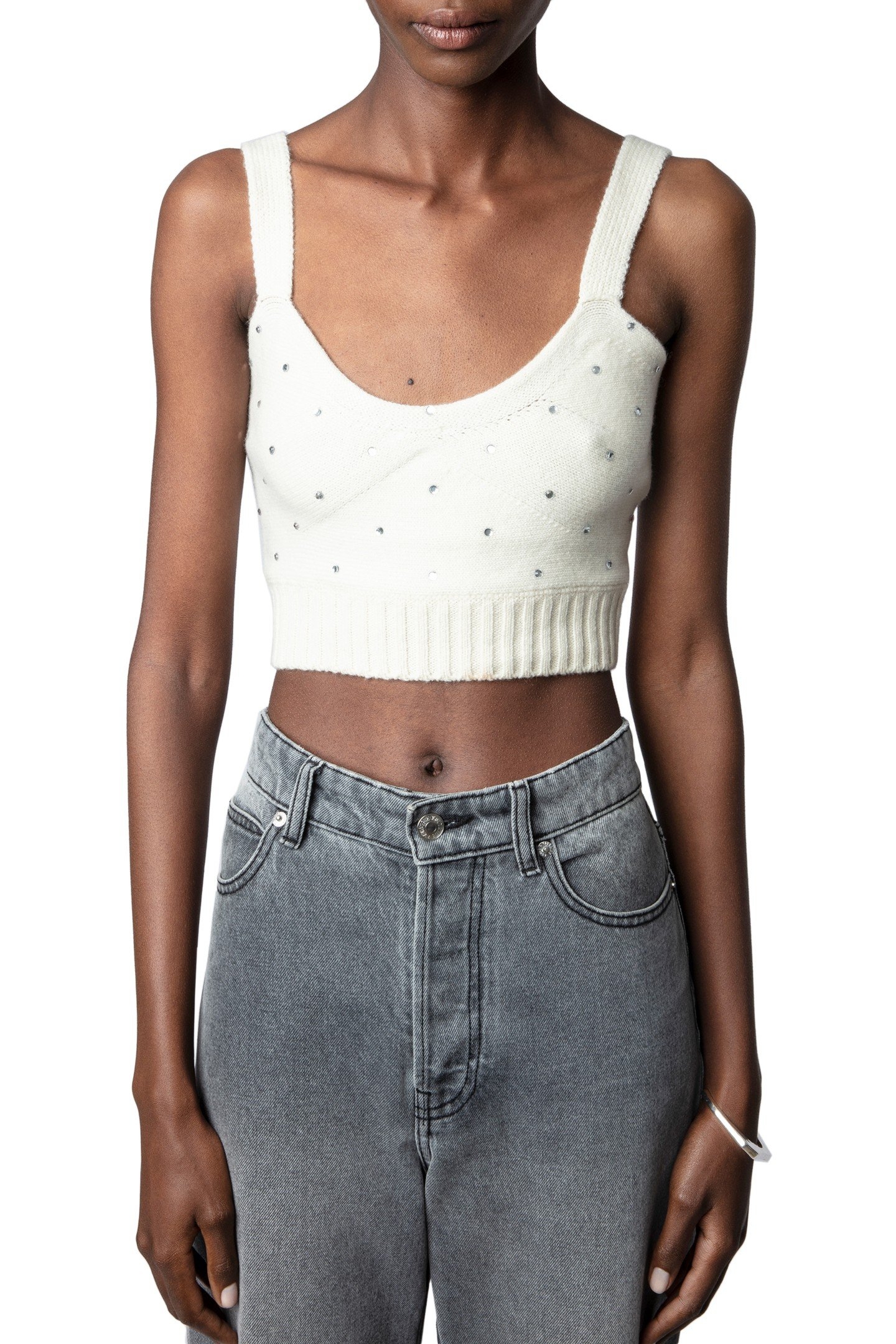 BETTINA CASHMERE WOOL STRASS TOP ECRU 1