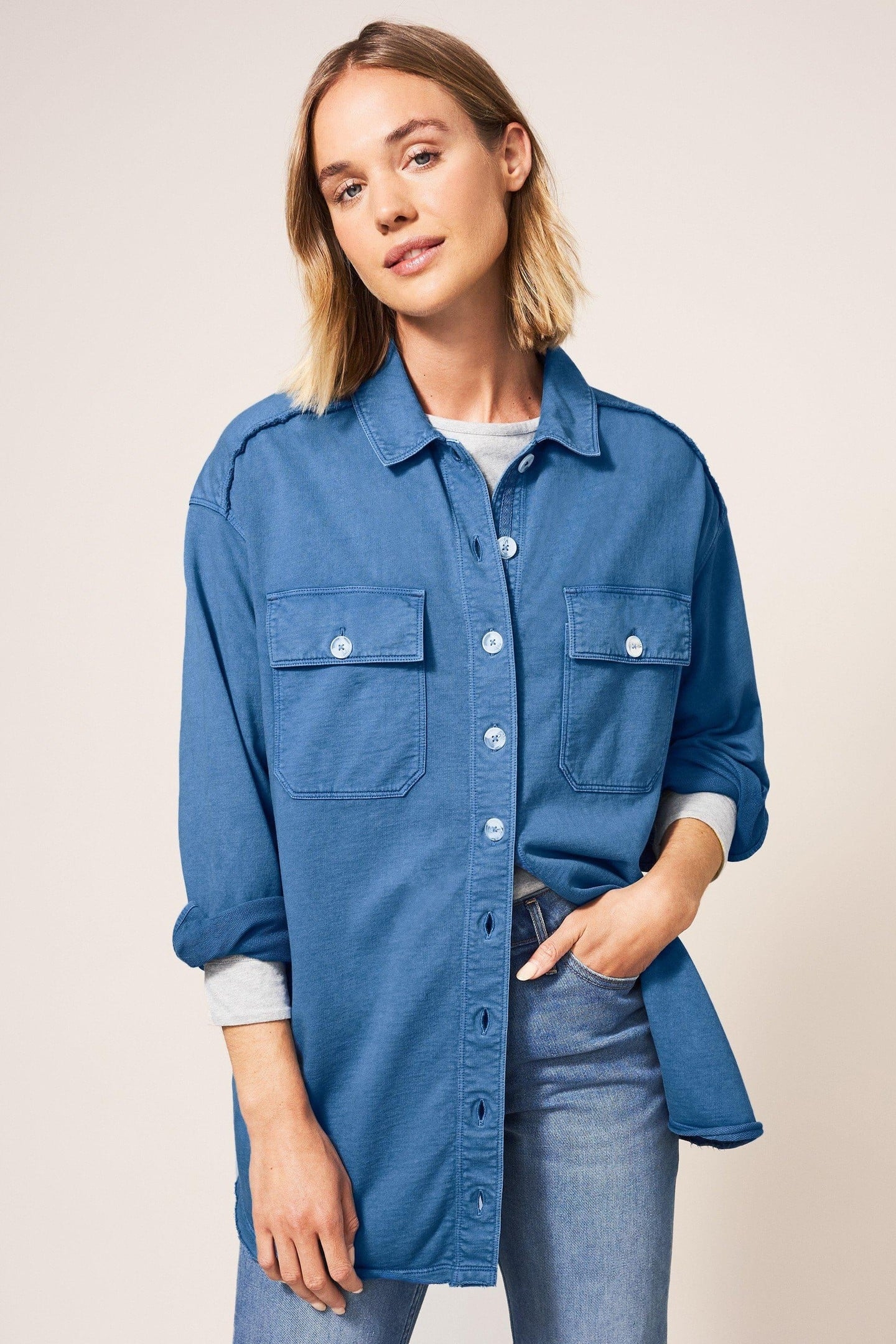 EVIE LONGLINE SWEAT JACKET INDIGO BLUE 1