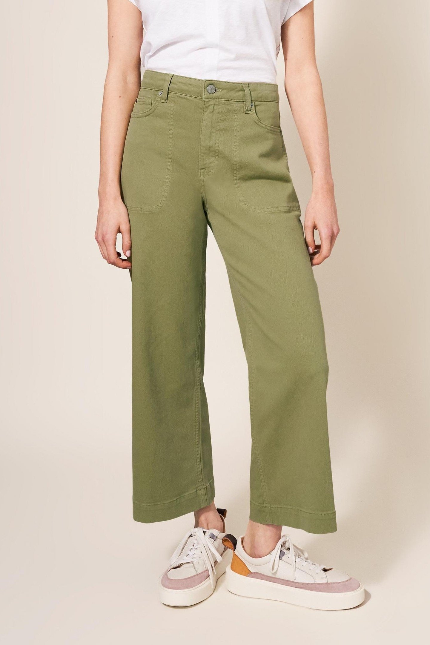 TIA WIDE LEG CROPPED JEAN MID GREEN 2
