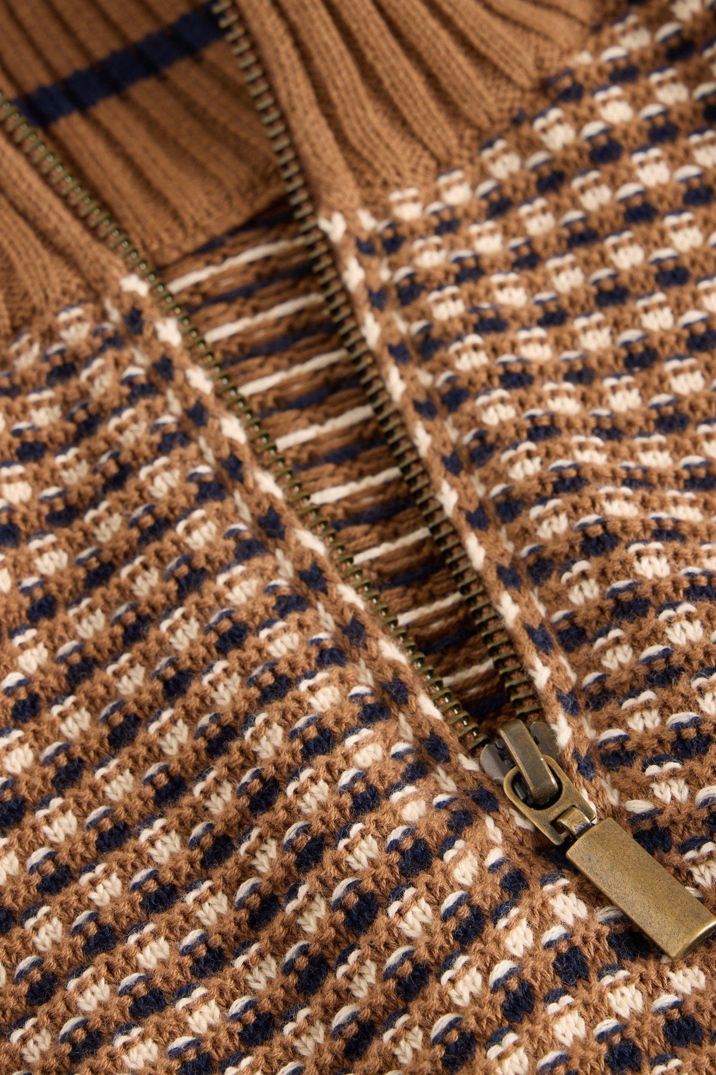 TUCK STITCH FUNNEL NECK TAN MULTI 1