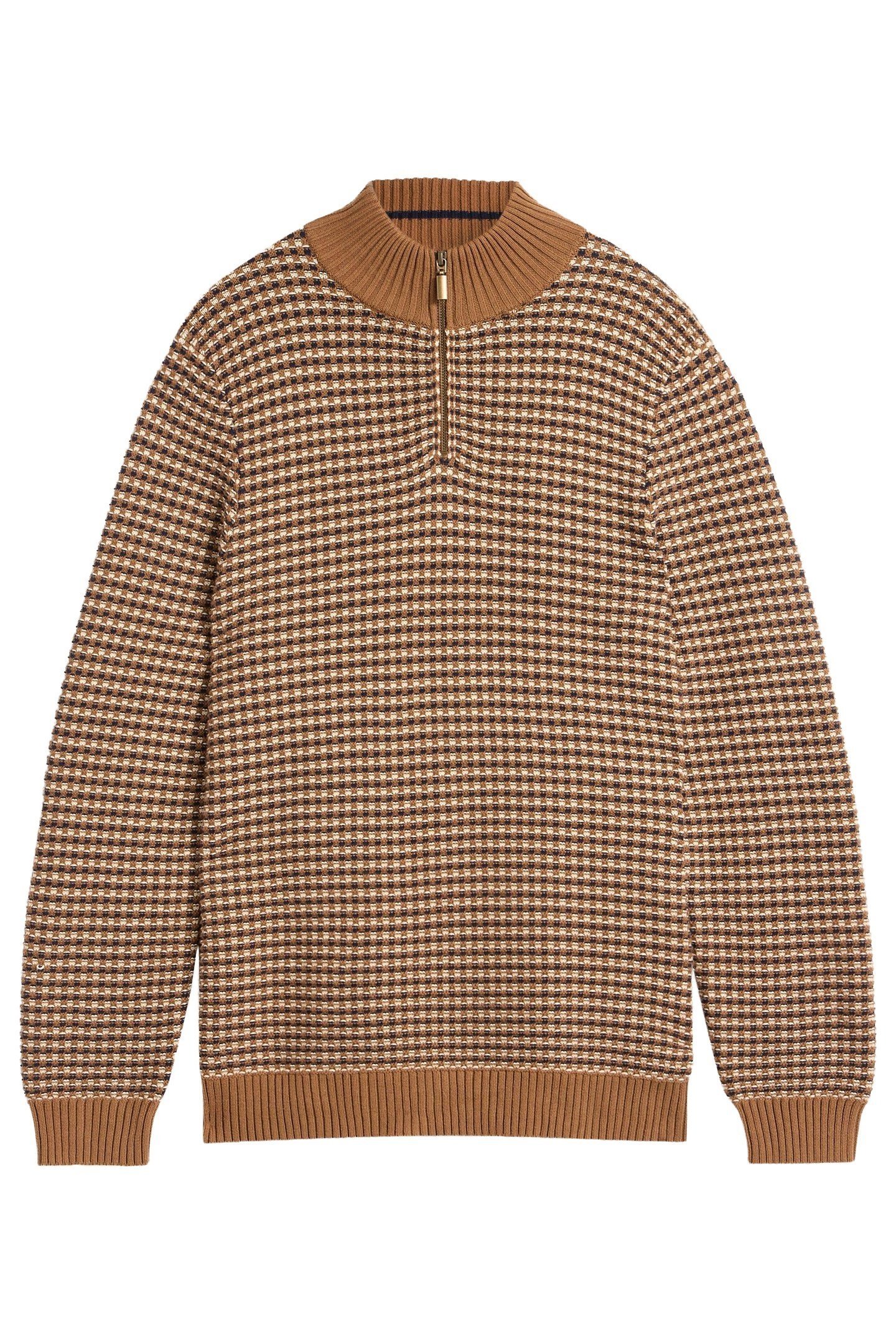 TUCK STITCH FUNNEL NECK TAN MULTI 2