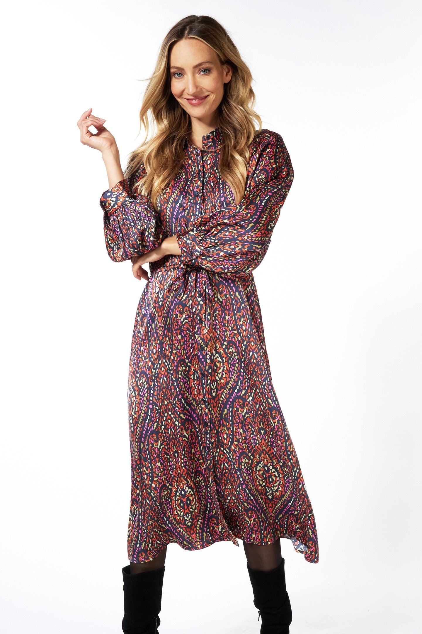 DRESS LONG SATEEN REWILDING PRINT 1