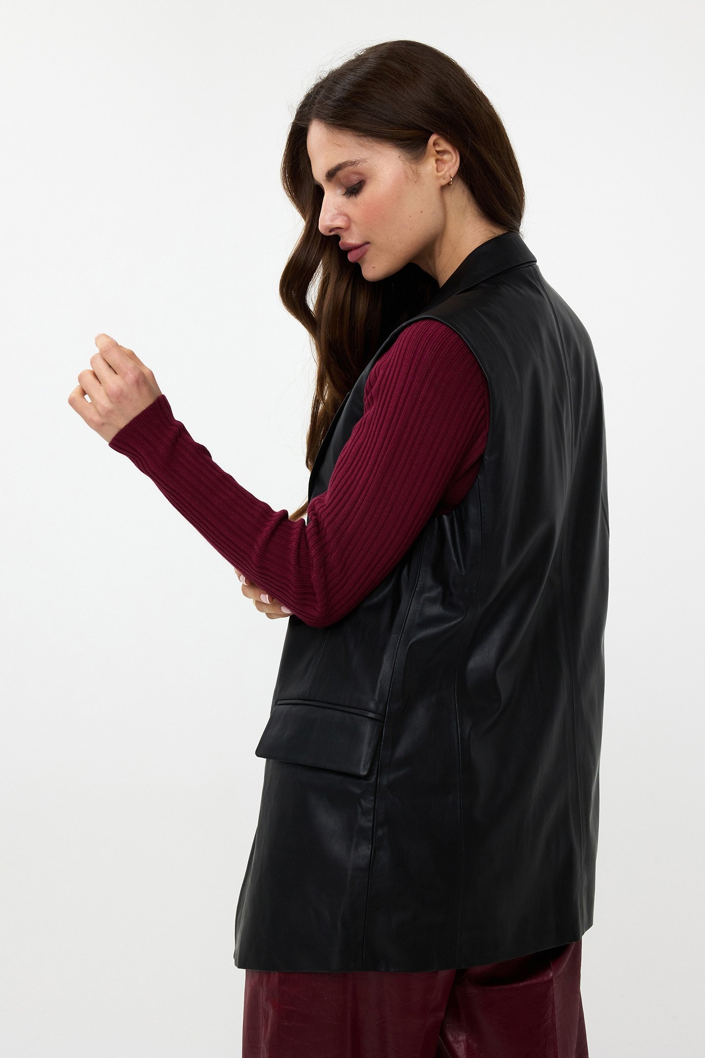 GILET LONG VEGAN LEATHER BLACK 2