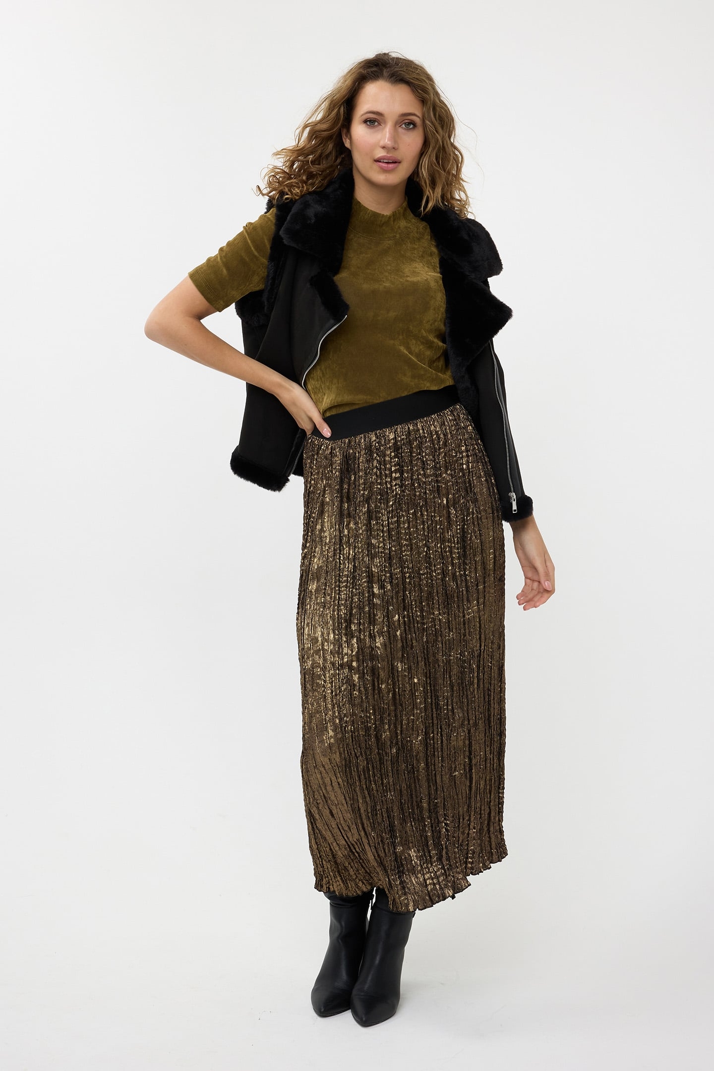 SKIRT CRUSHED FOIL MOSS GREEN 4