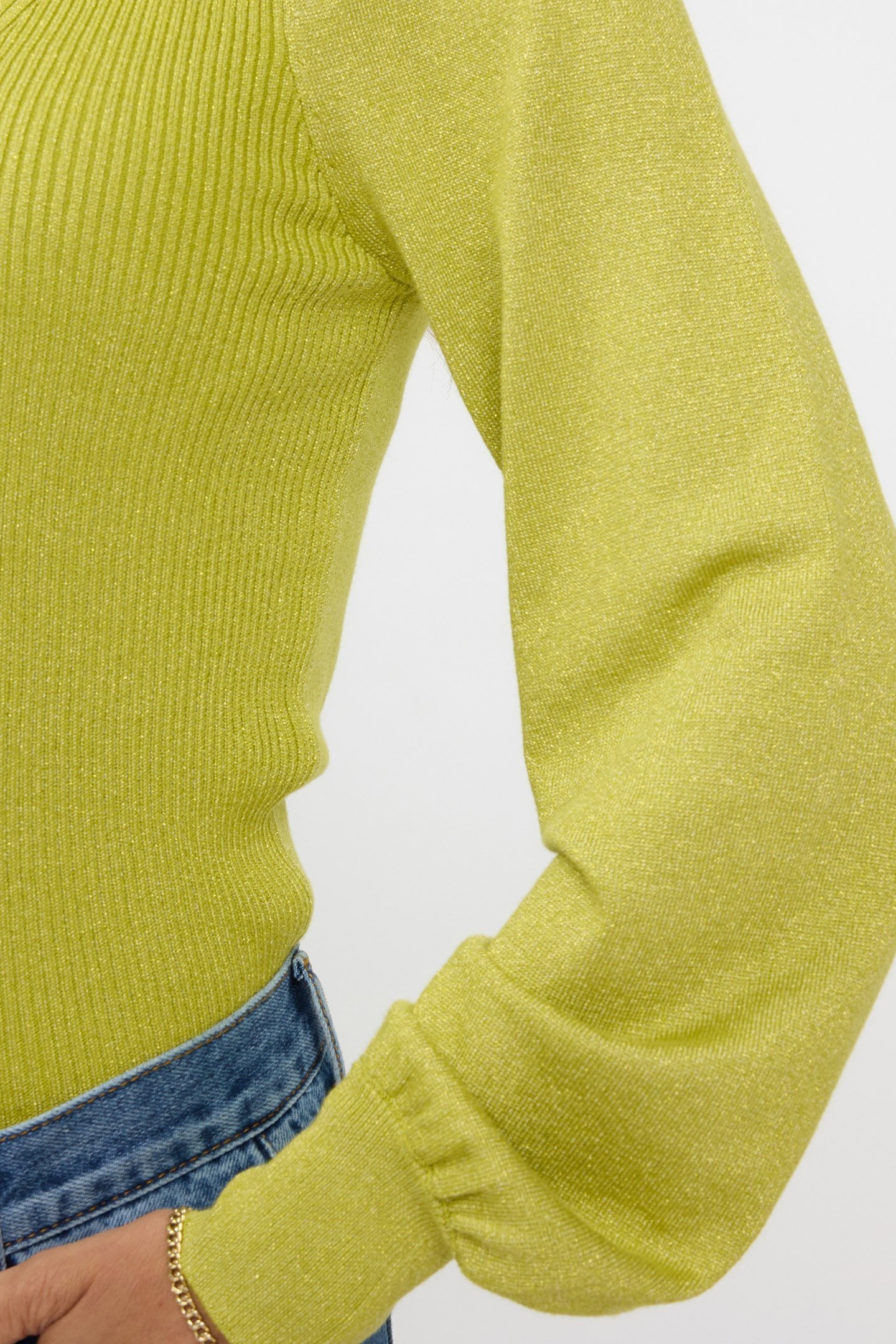 SWEATER MIX RIB V-DETAIL LUREX MATCHA GREEN 6