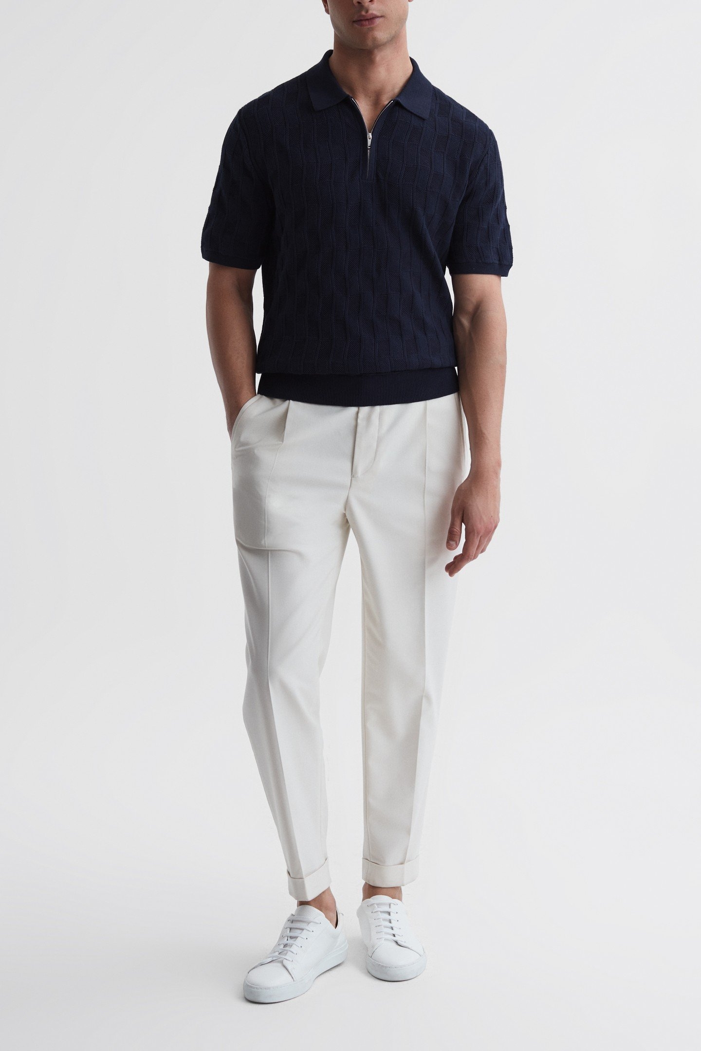 SHORTSLEEVE TEXTURED HALF ZIP POLO NAVY 4