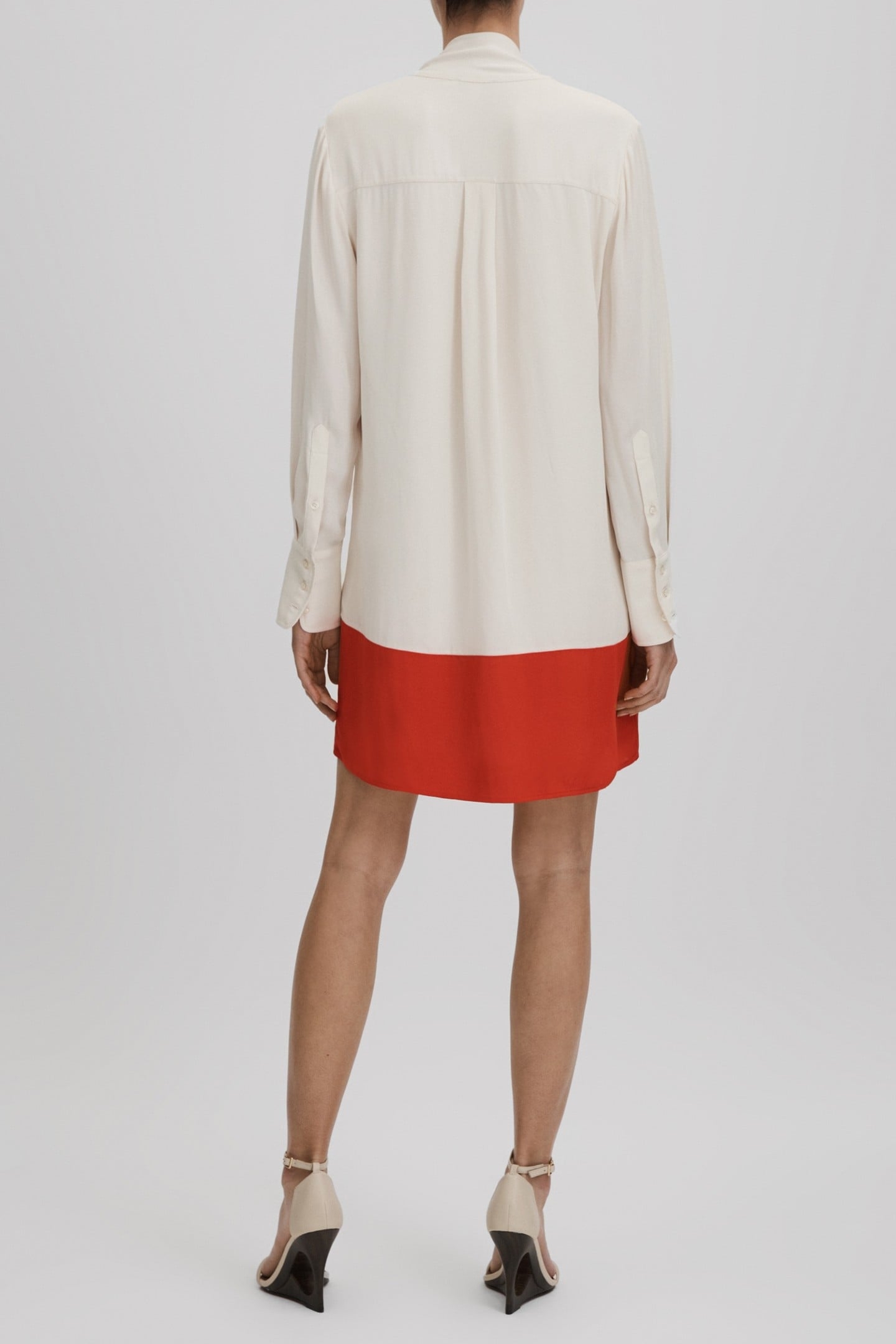 COLOR BLOCK FLIPPY DRESS CREAM/RED 2