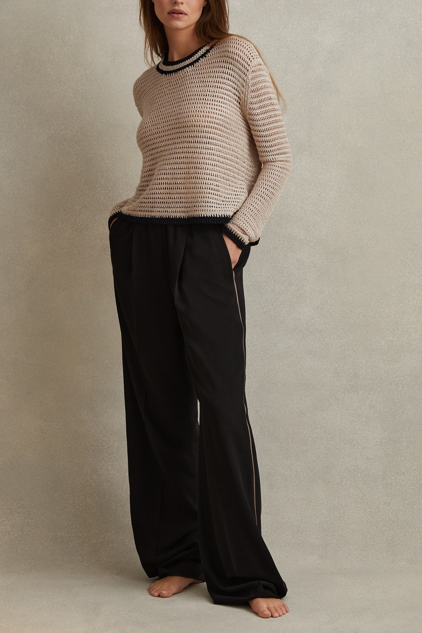 TIPPED STITCHED JUMPER NEUTRAL/NAVY 1