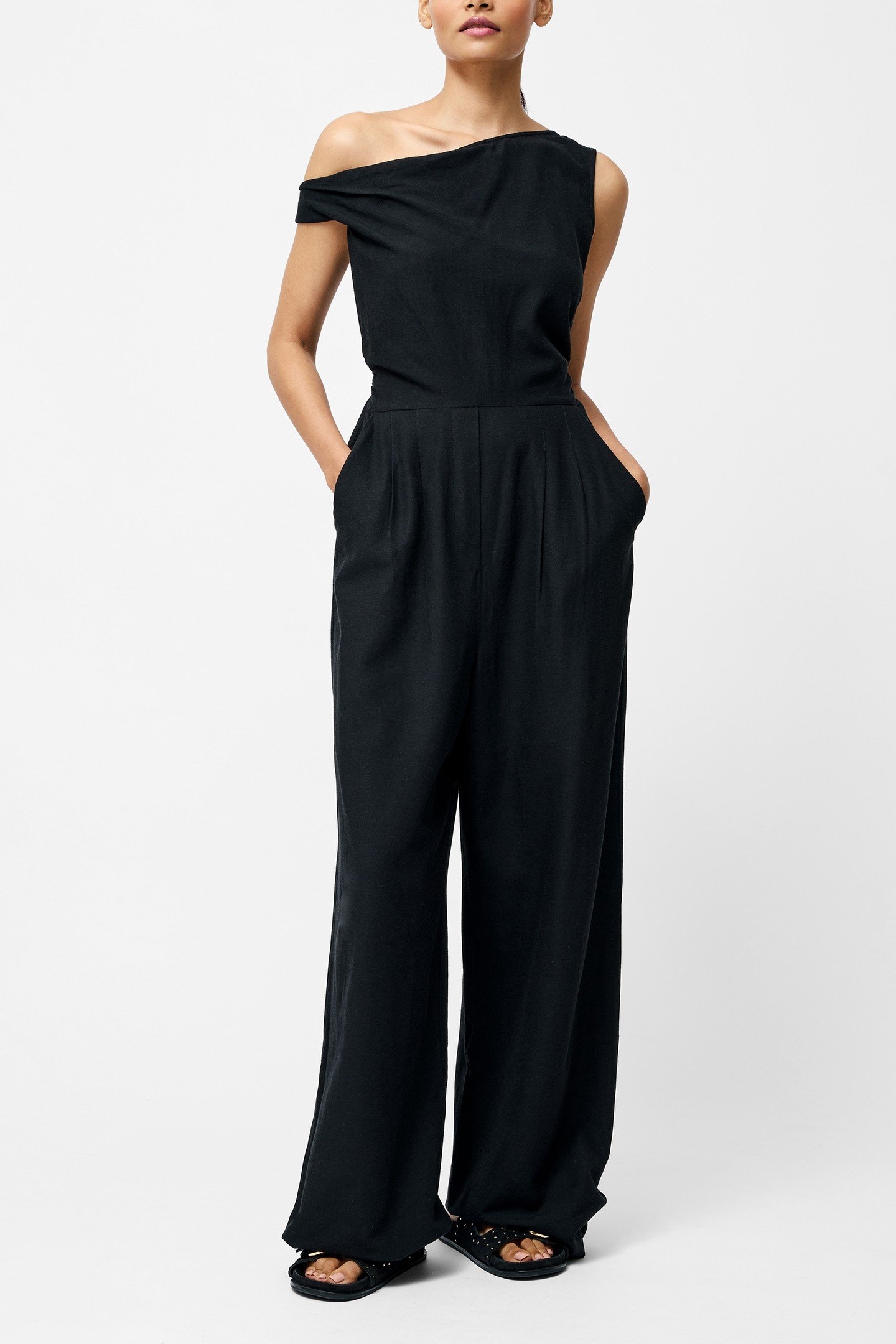 ARIETTE LINEN BLEND JUMPSUIT BLACK 1