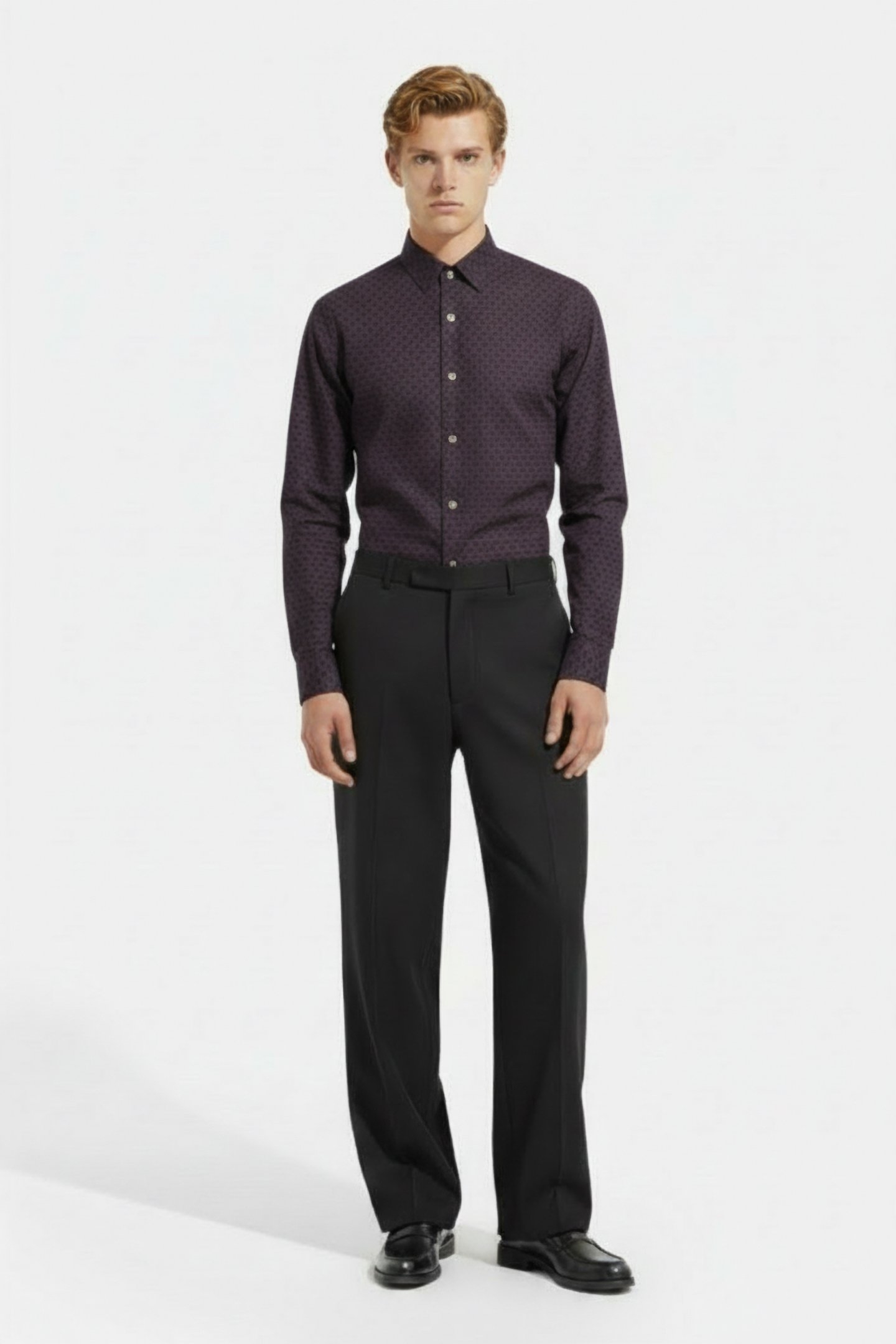 LS FAN GEO PRINT SHIRT PLUM MULTI 1