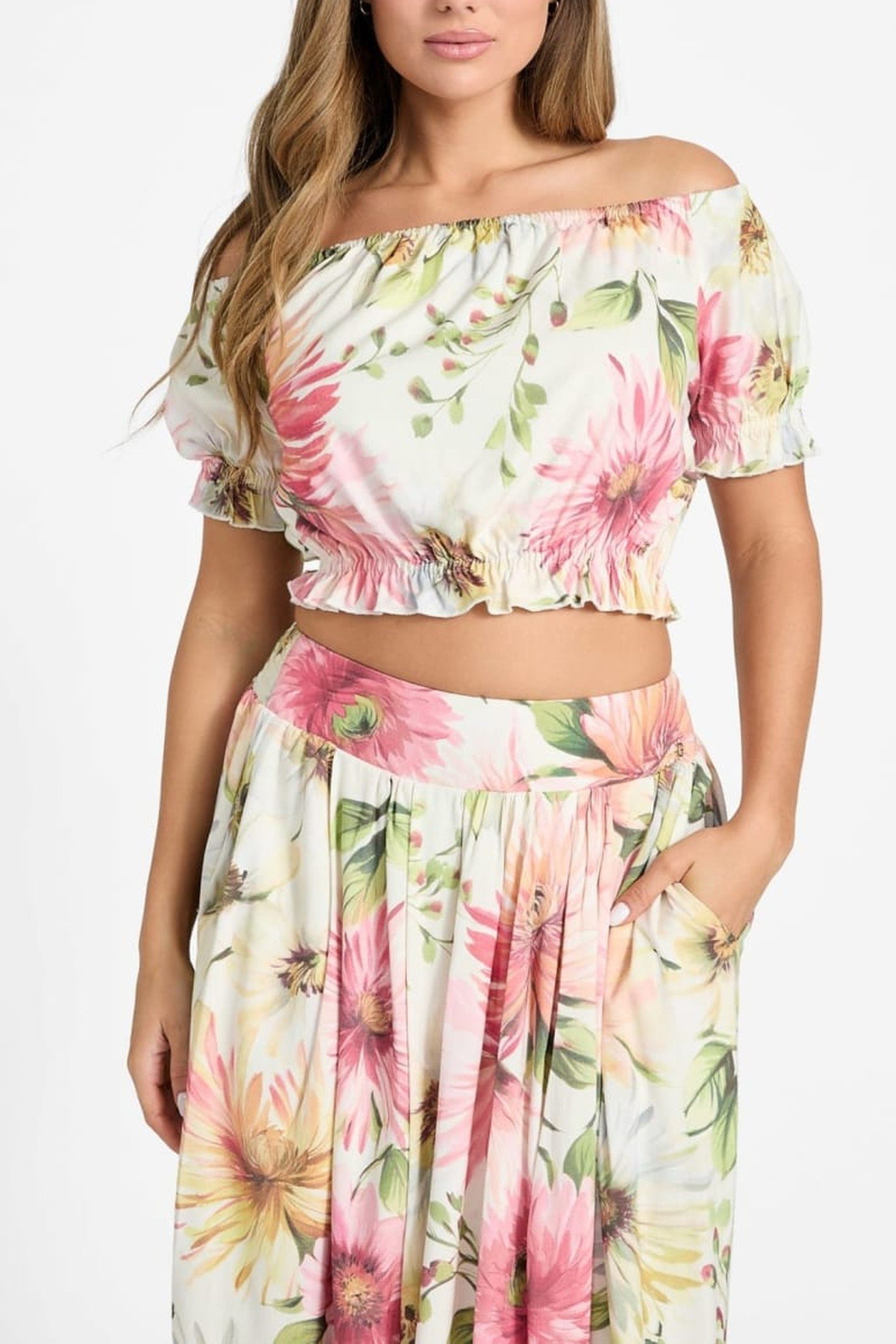 OFF SHOULDER ELODIE PAINTED DAISIES PRIN 7