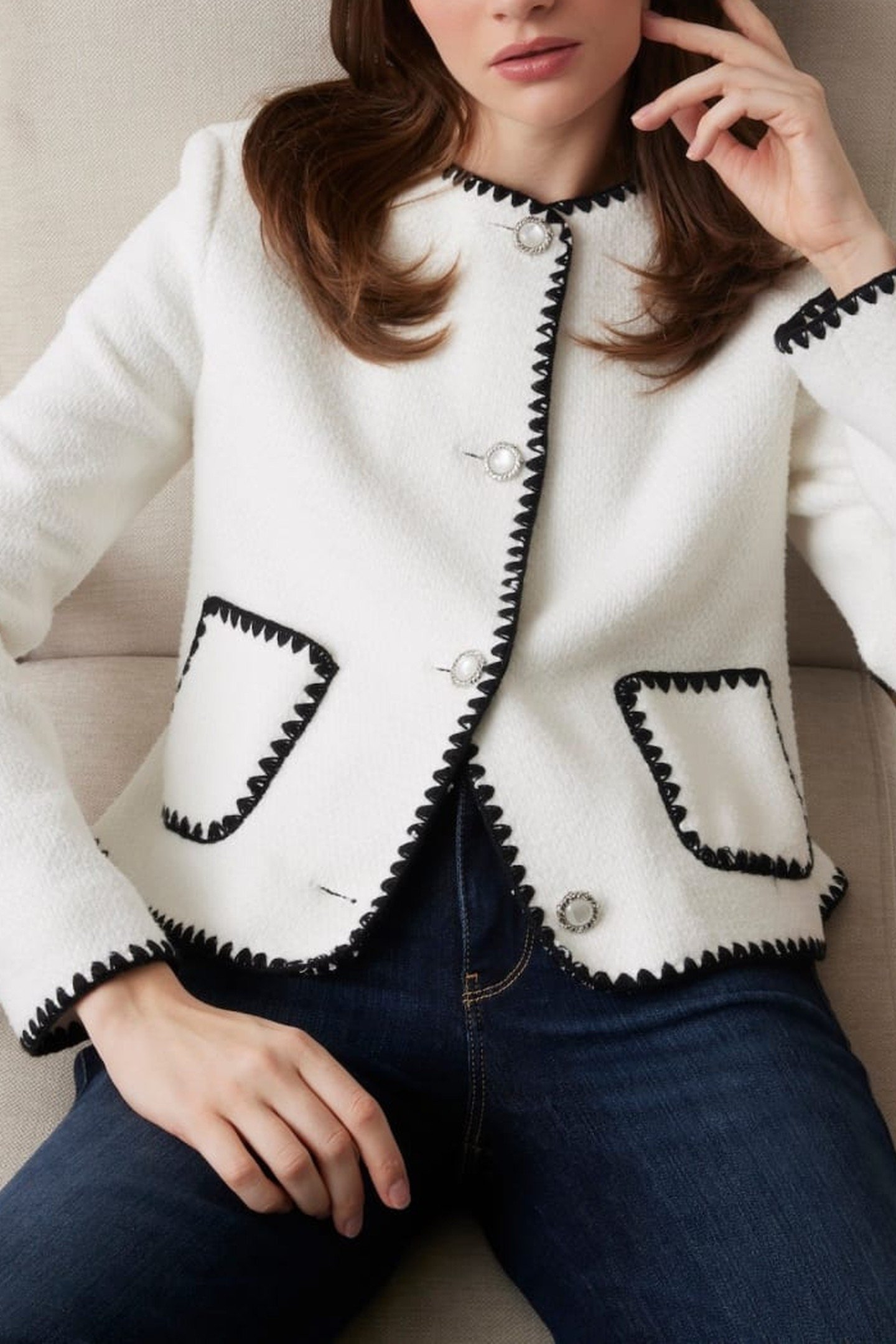 LUCILLA BUTTONED JAC CREAM WHITE 8