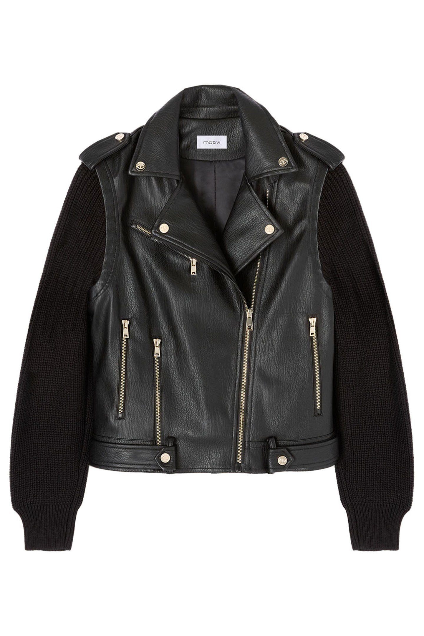 BIKER JACKET WITH KNIT SLEEVES BLACK 4