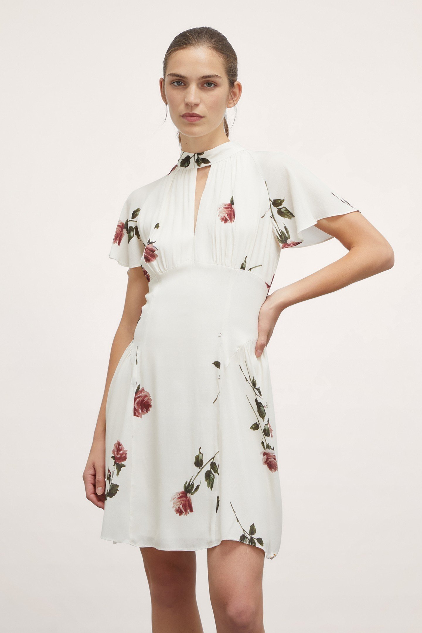 FLORAL PATTERN MINI DRESS WHITE 1