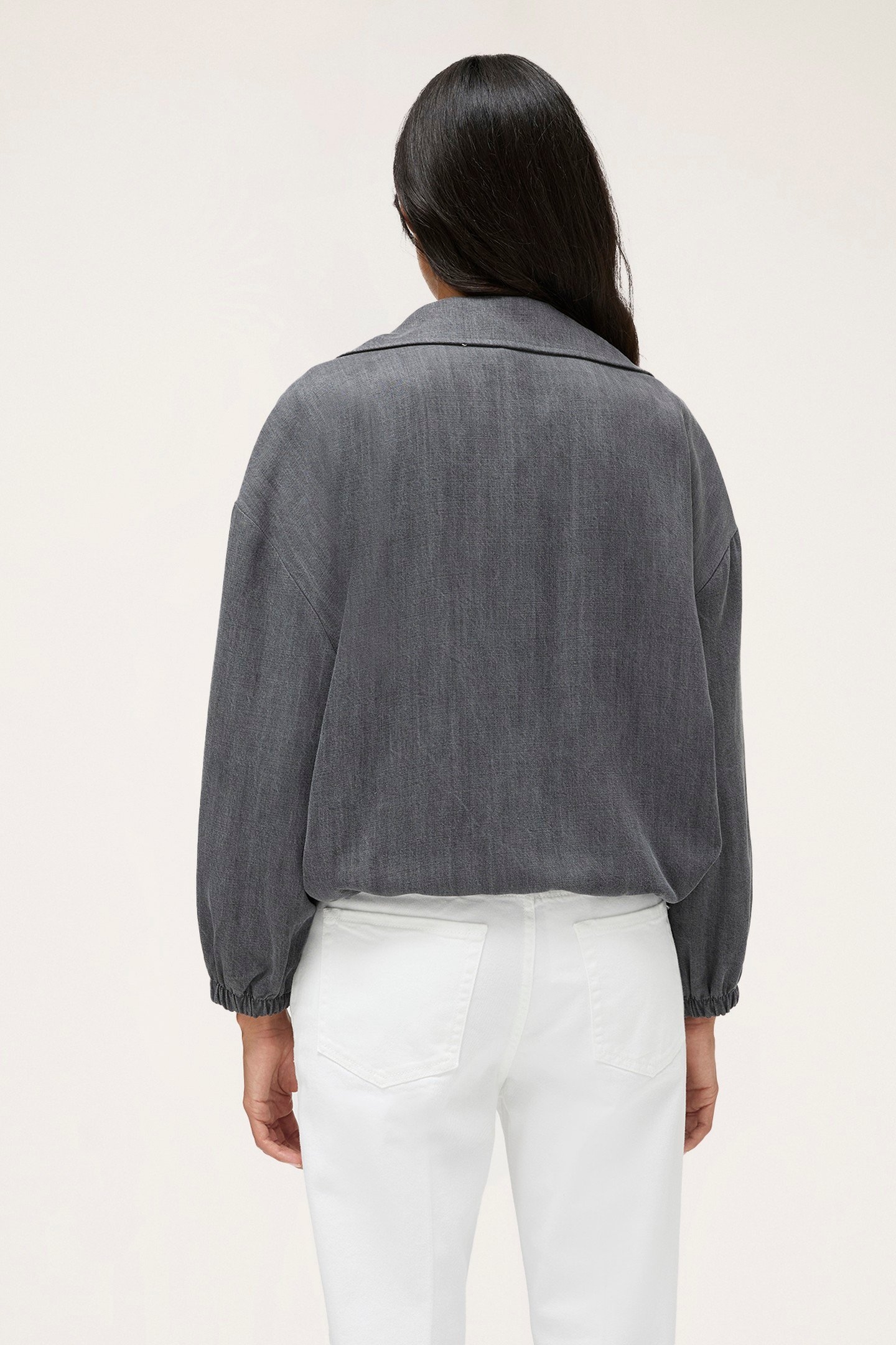 DOUBLE-BREASTED DENIM EFFECT BOMBER JACKET GREY 2