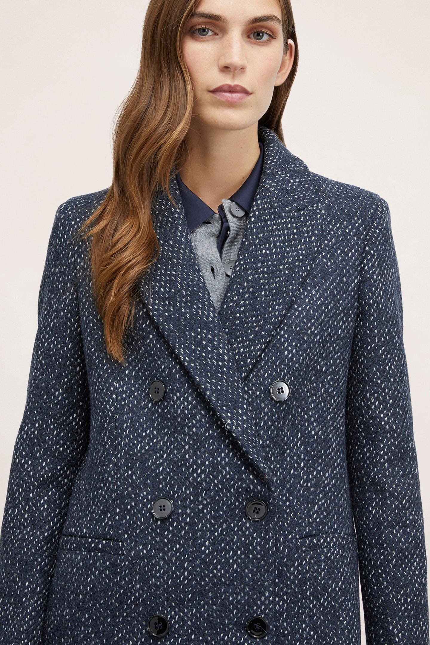 DOUBLE-BREASTED YARN DYED COAT BLUE 4