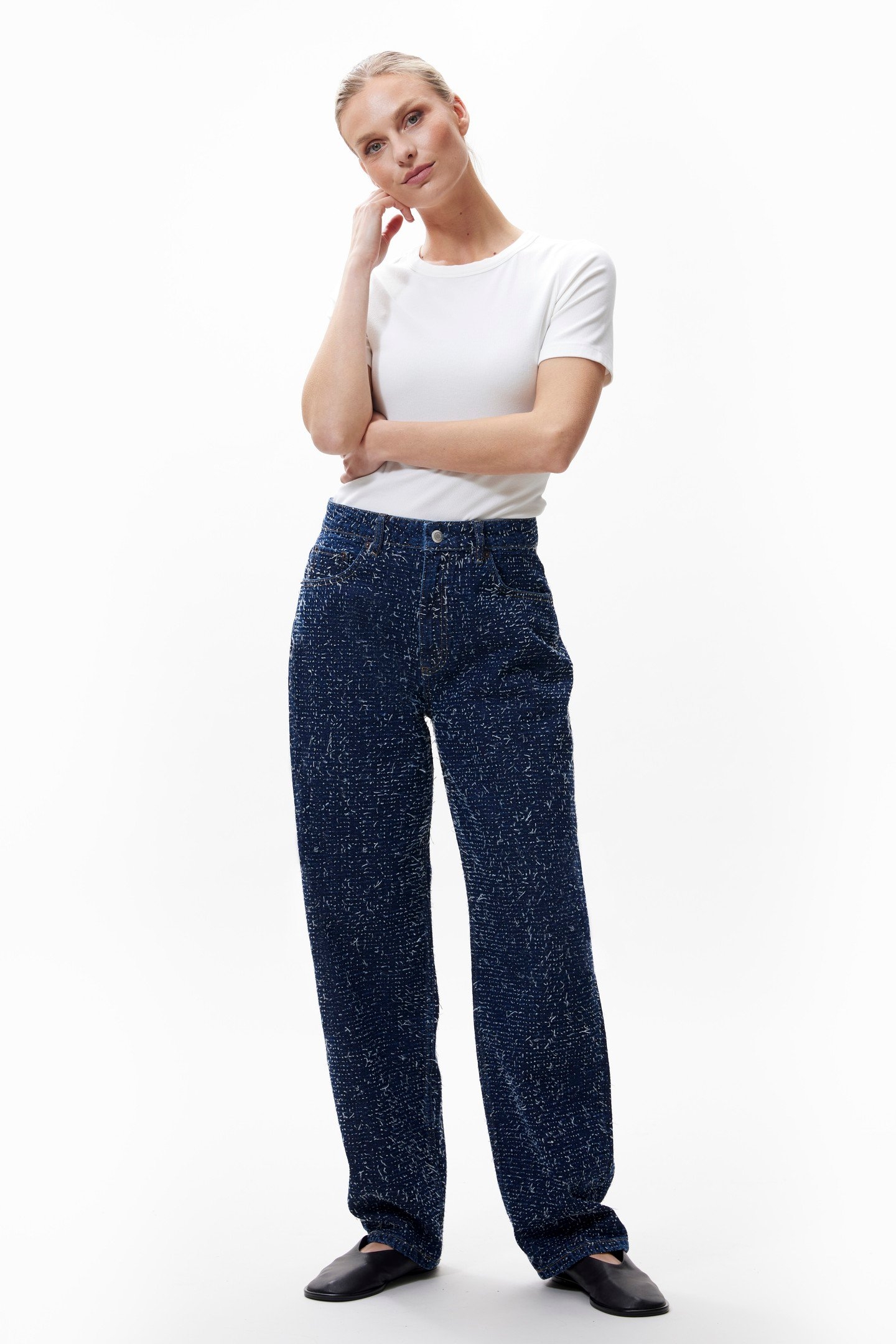 BAGGY FIT SCRATCHED JEANS DARK BLUE 5